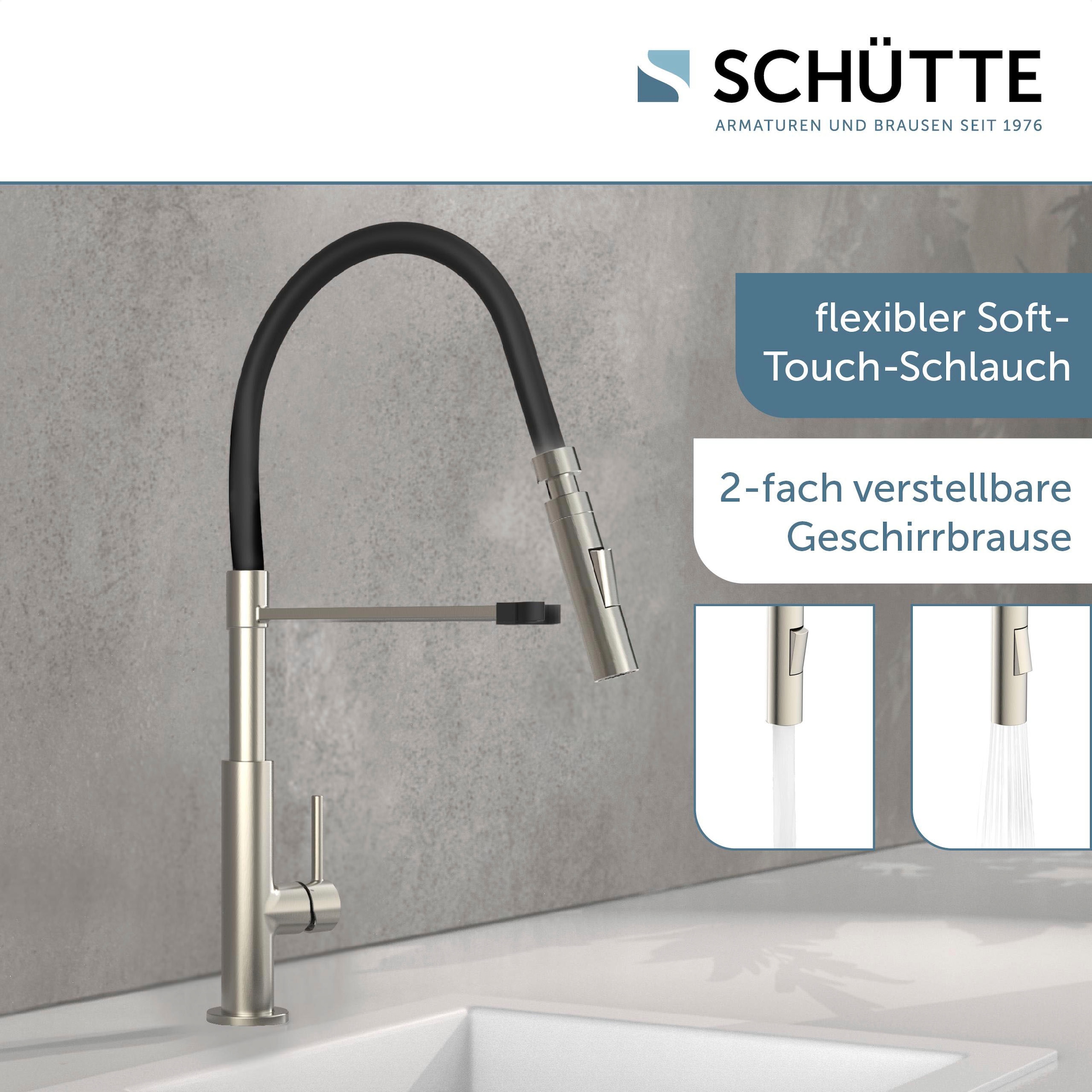 Schütte Spültischarmatur »Design«, ausziehbar, 360° schwenkbar, Edelstahloptik/Schwarz, Hochdruck