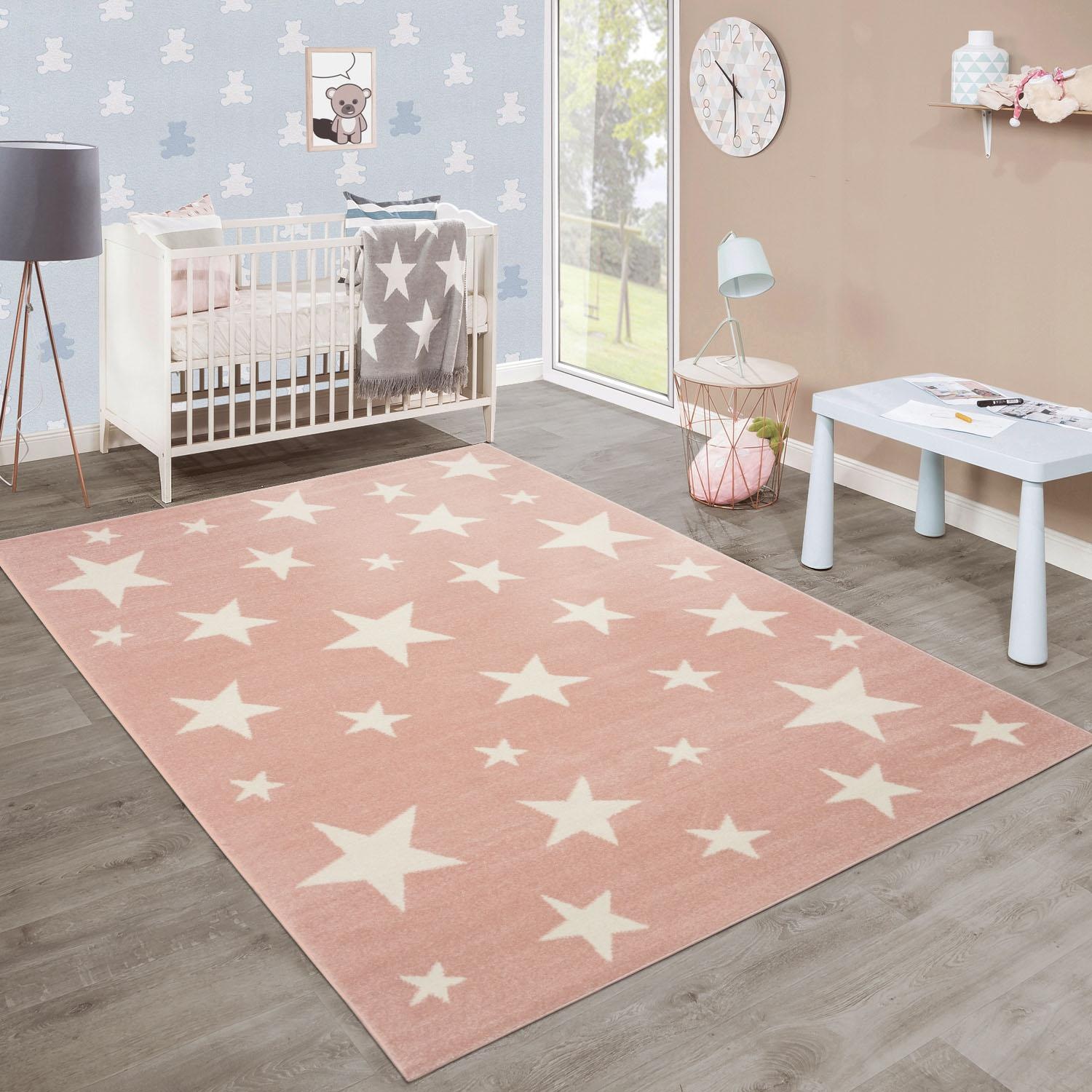 Paco Home Kinderteppich »Capri 315«, rechteckig, 9 mm Höhe, Kurzflor, Motiv Sterne, Pastell-Farben, Kinderzimmer