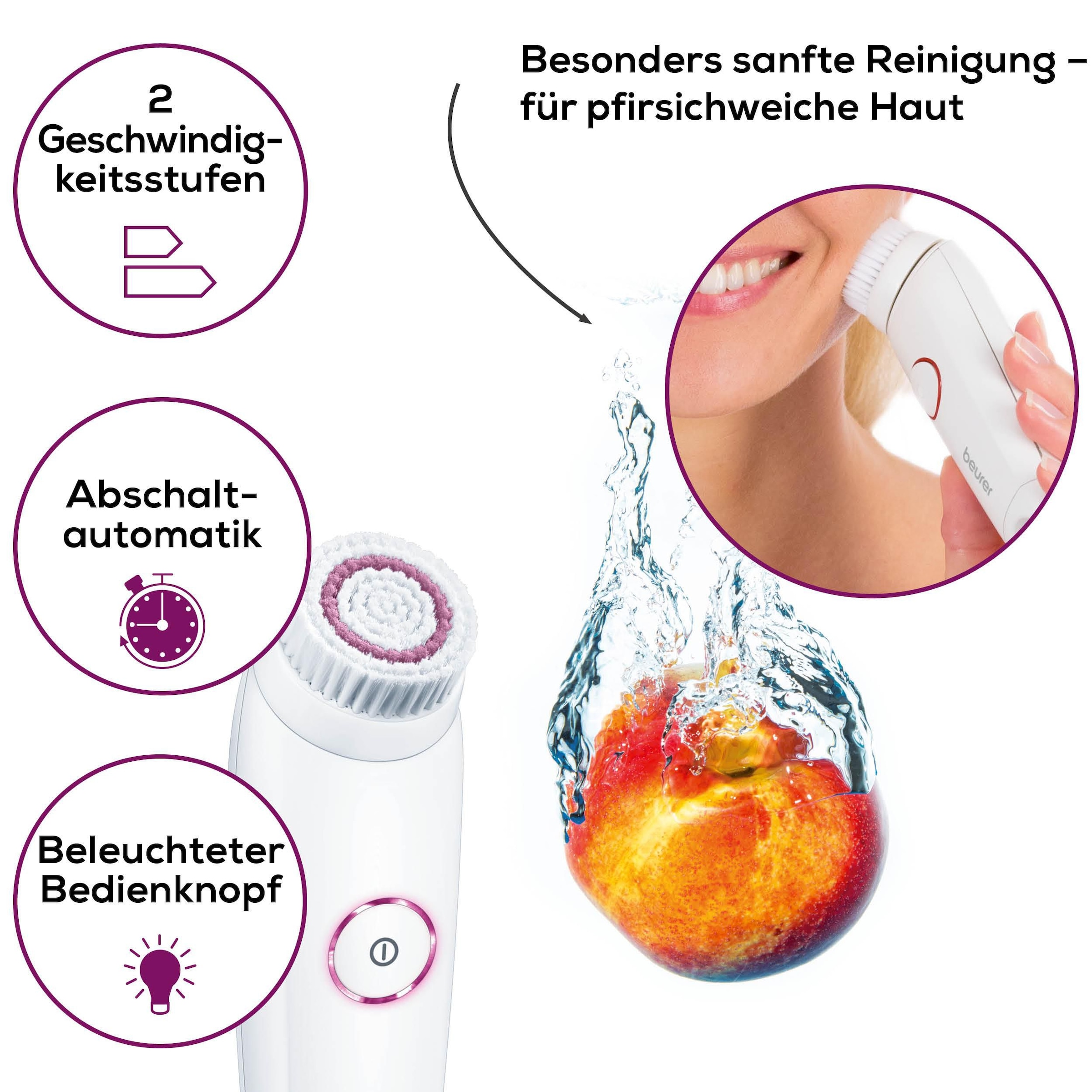 BEURER Elektrische Gesichtsreinigungsbürste »FC 45 für gründliche Hautreinigung«, Mit 2-stufiger Rotation und 2 Geschwindigkeitsstufen