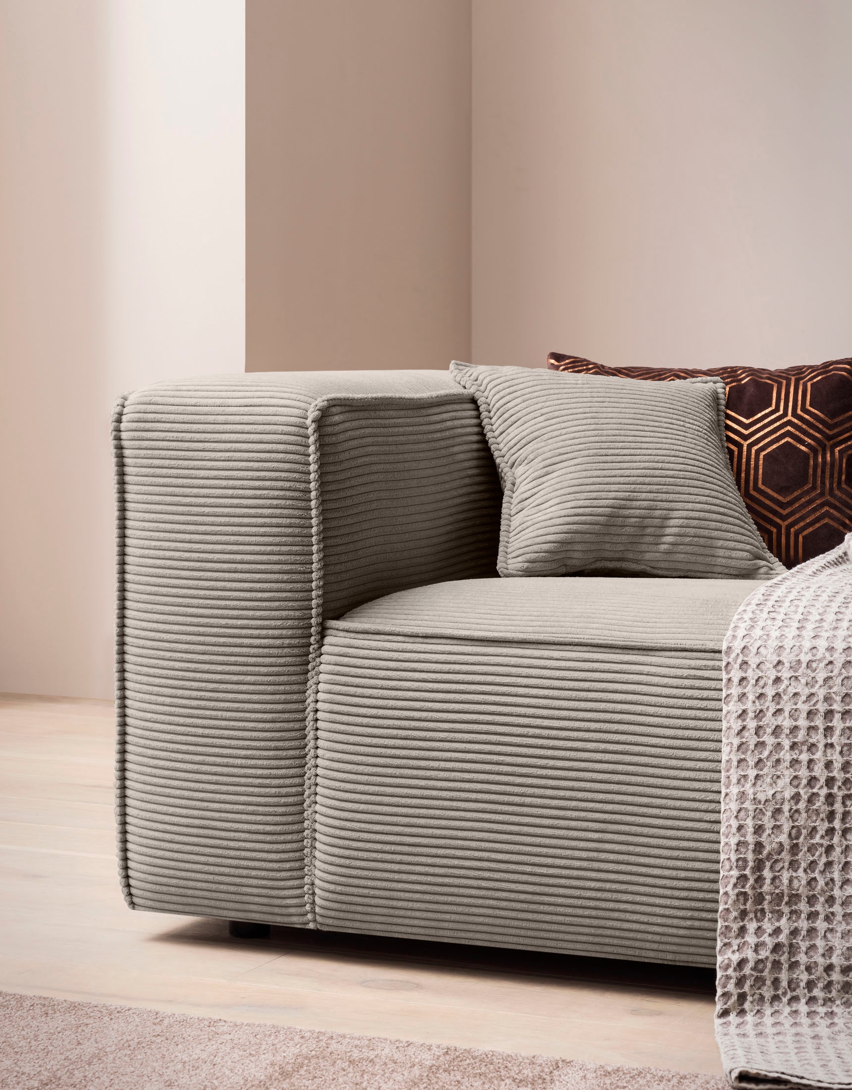 LeGer Home by Lena Gercke 3-Sitzer »PIARA, XXL Sofa mit Kedernaht, Big-Sofa in Cord oder Leinenoptik«, schwarze Füsse, bequemer Sitzkomfort, extra tiefe Sitzfläche