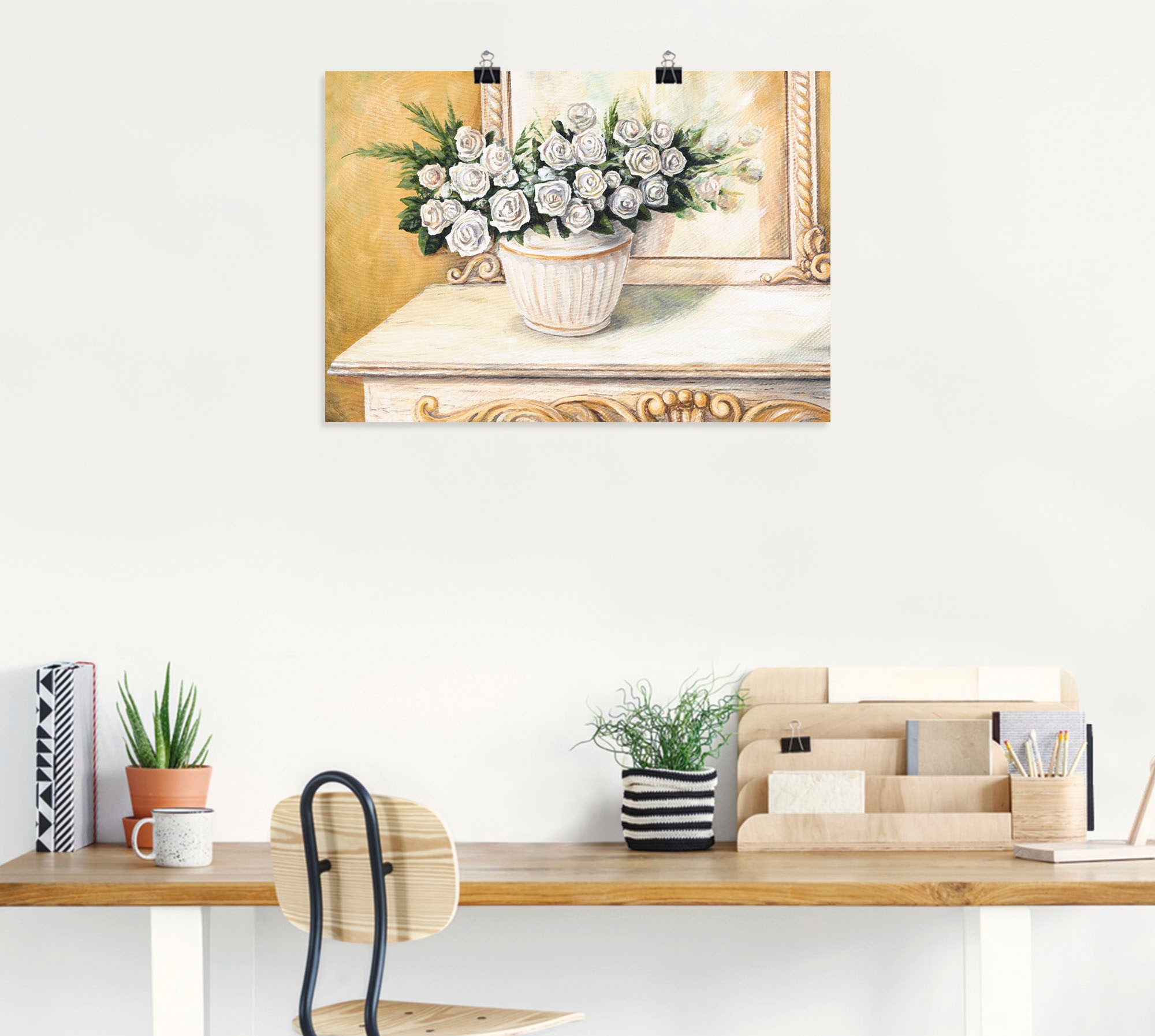 Artland Wandbild »Rosen auf Tisch I«, Blumen, (1 St.), als Alubild, Leinwandbild, Wandaufkleber oder Poster in versch. Grössen