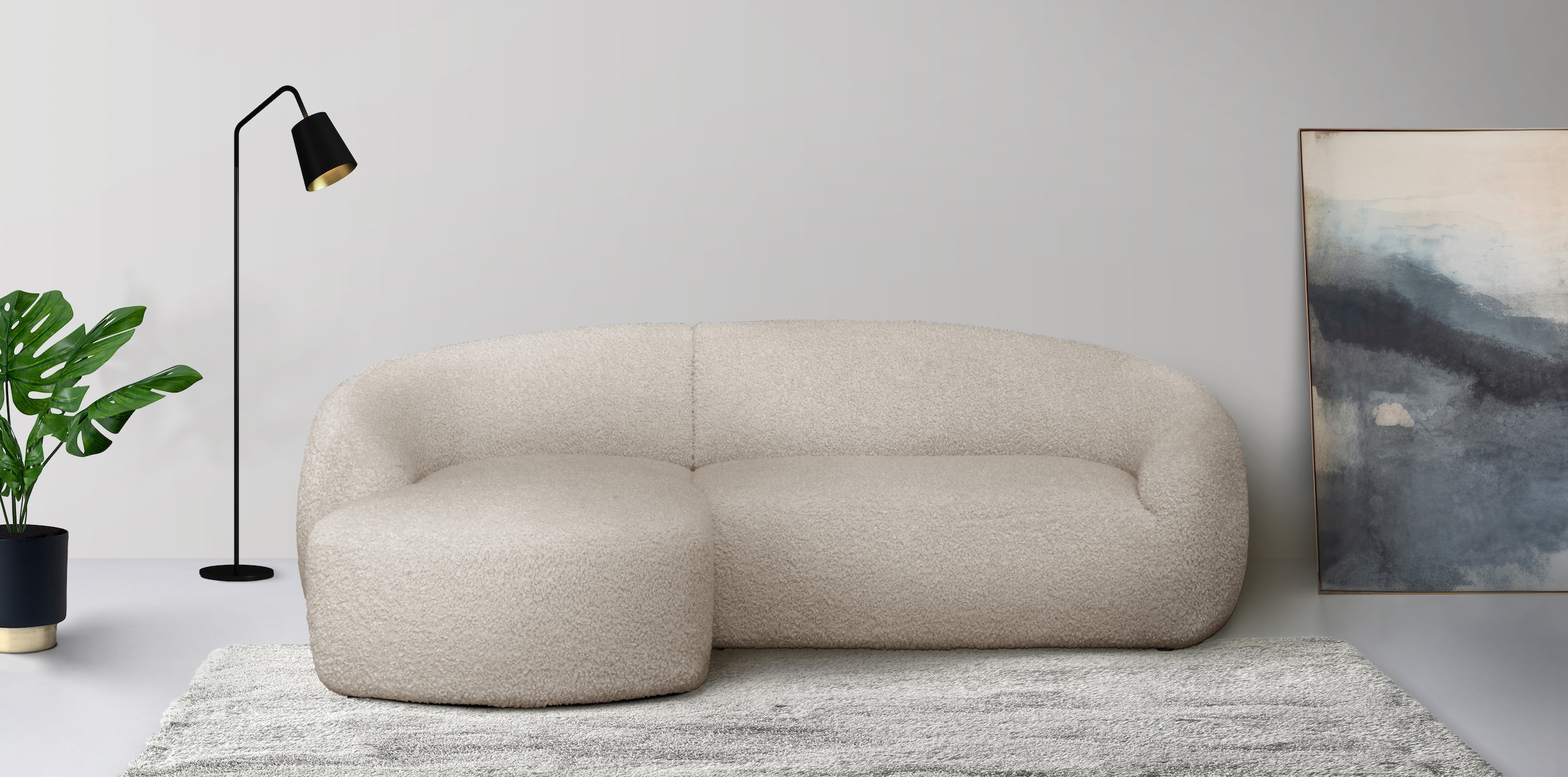 LeGer Home by Lena Gercke Ecksofa »YANI L-Form, Designersofa, organische Form, Masse B/T/H: 255/170/81 cm«, mit Wellenunterfederung, auch in Bouclé, Recamiere rechts/links