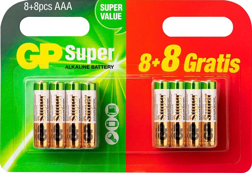 GP Batteries Batterie »16 Stück (8+8) AAA Micro Super Alkaline, 1,5V«, 1,5 V,...