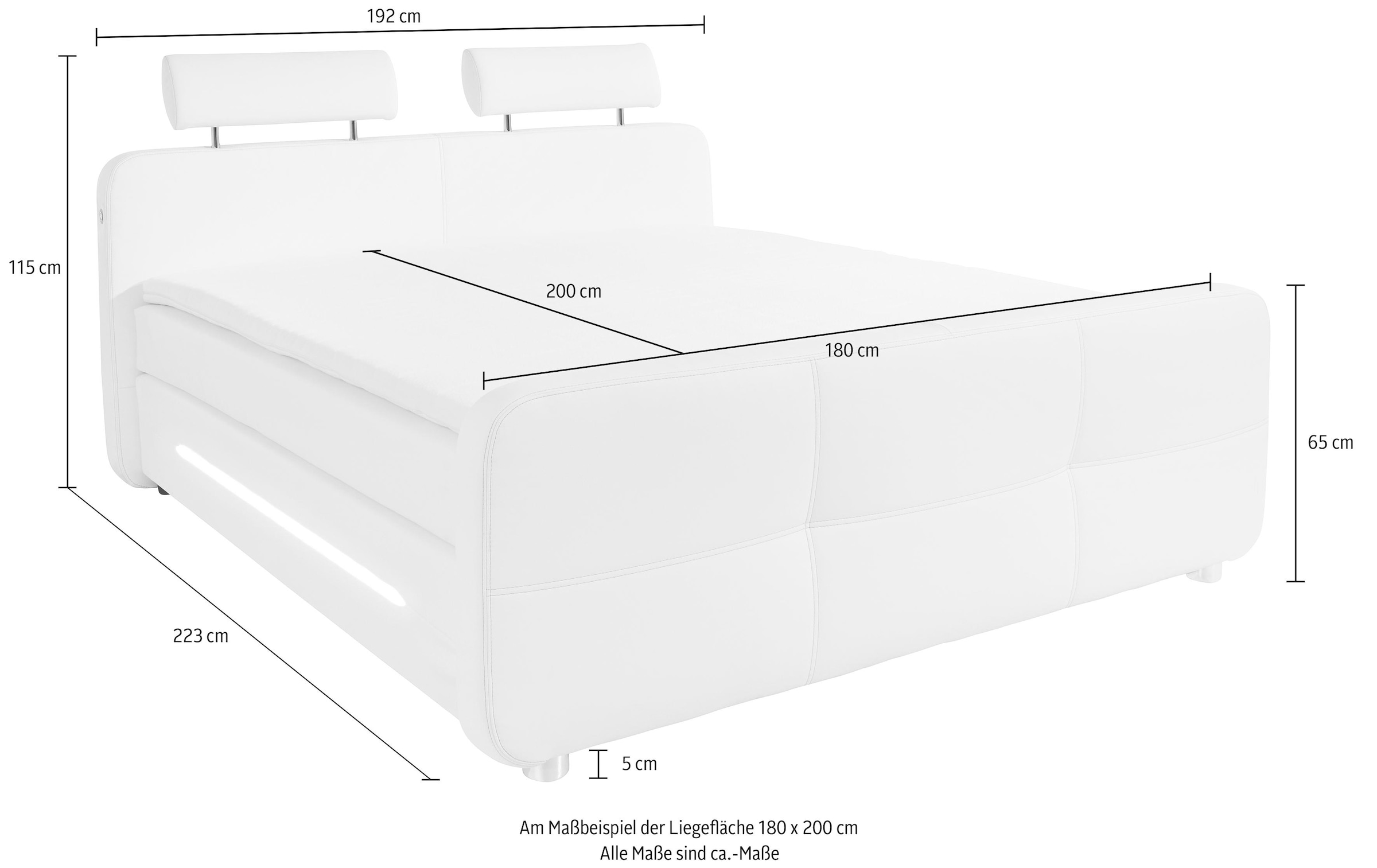 Places of Style Boxspringbett »Gina«, inkl. Topper und LED-Beleuchtung, erhältlich in der Grösse 180x200cm