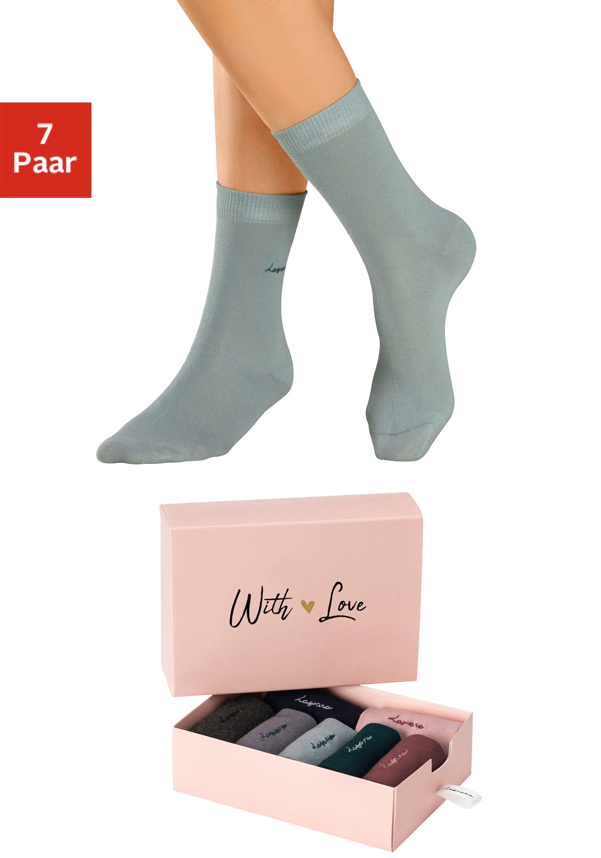 LASCANA Basicsocken Box, 7 Stk. tlg. mit hochwertiger Logo Stickerei