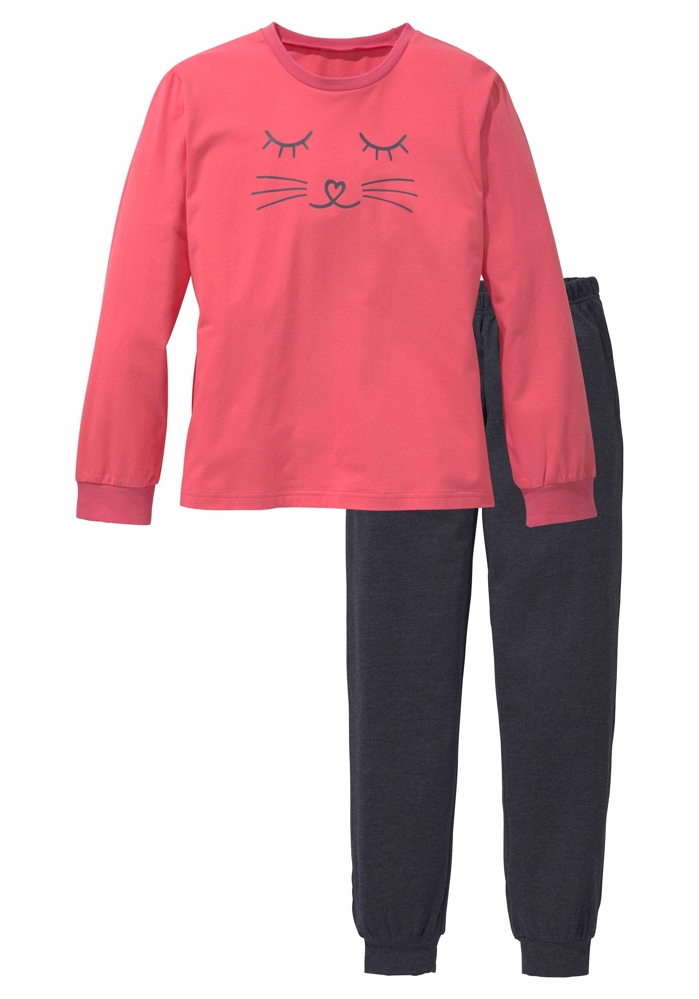 Vivance Pyjama, (2 tlg., 1 Stück), in langer Form mit Cat Print
