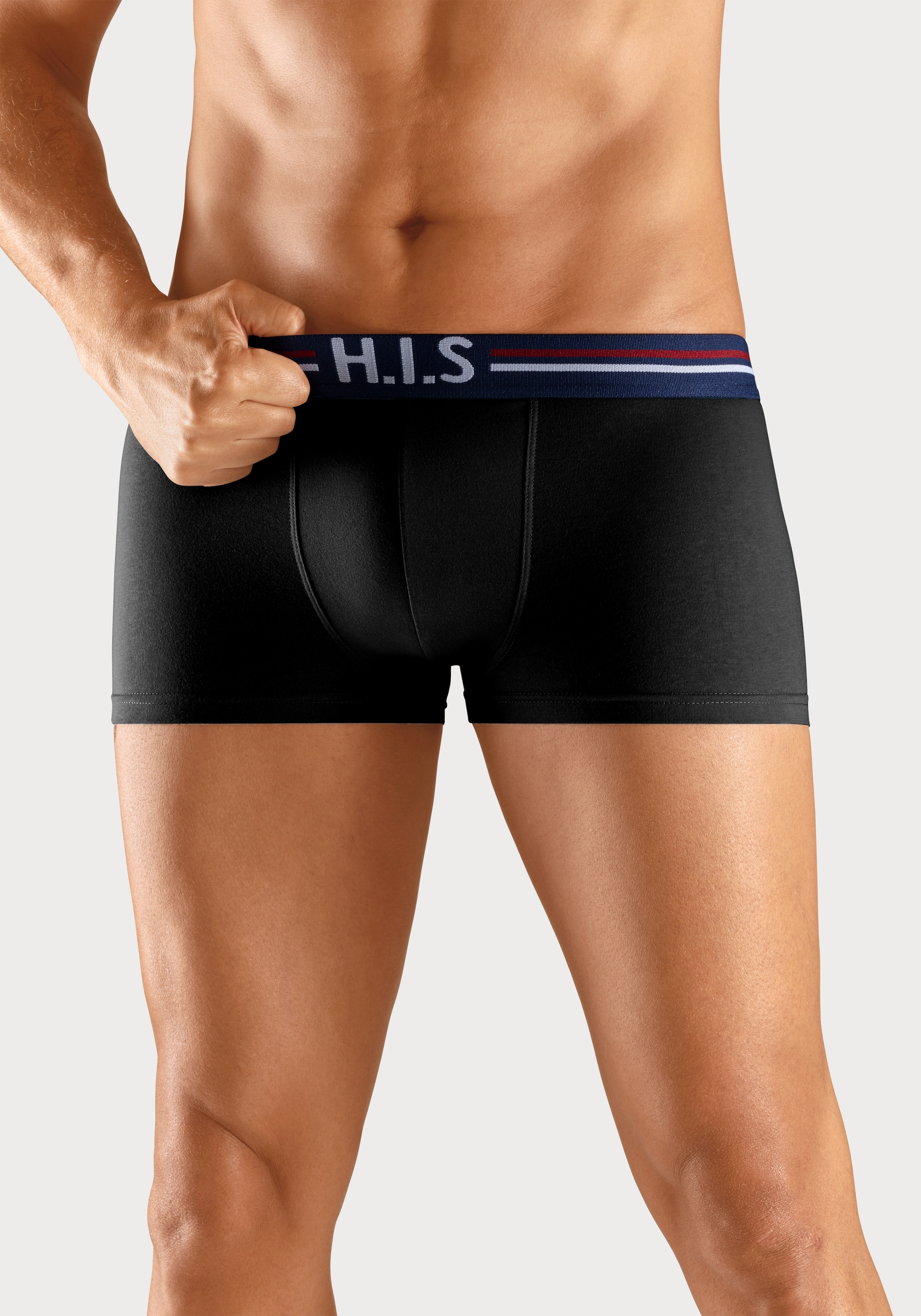 H.I.S Hipster, (Packung, 5 St.), Boxershorts mit Streifen und Markenlogo im Bund aus Baumwollmischung