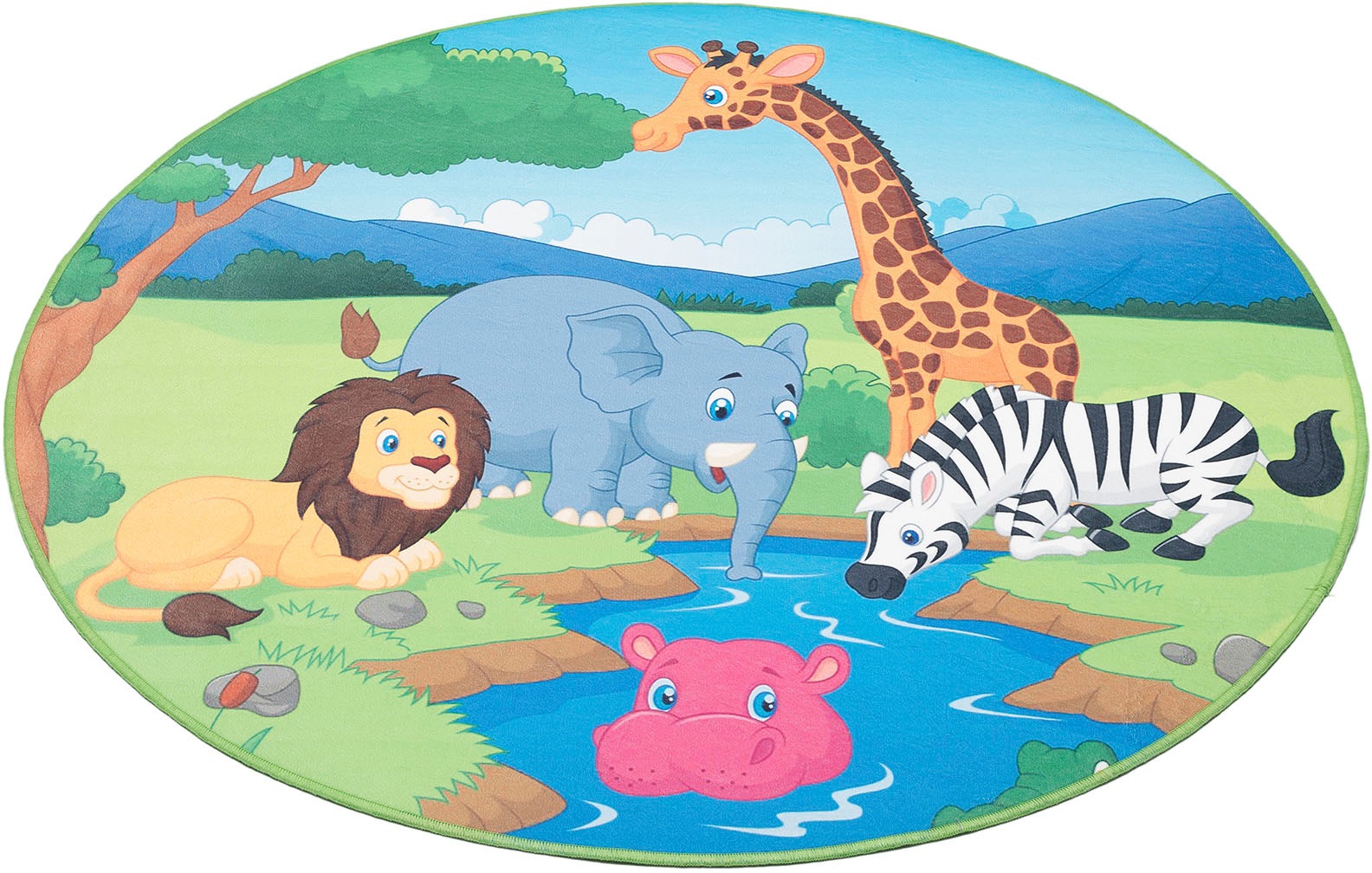 Böing Carpet Kinderteppich »Wasserstelle«, rund, bedruckt, Motiv Zootiere, waschbar,... kaufen