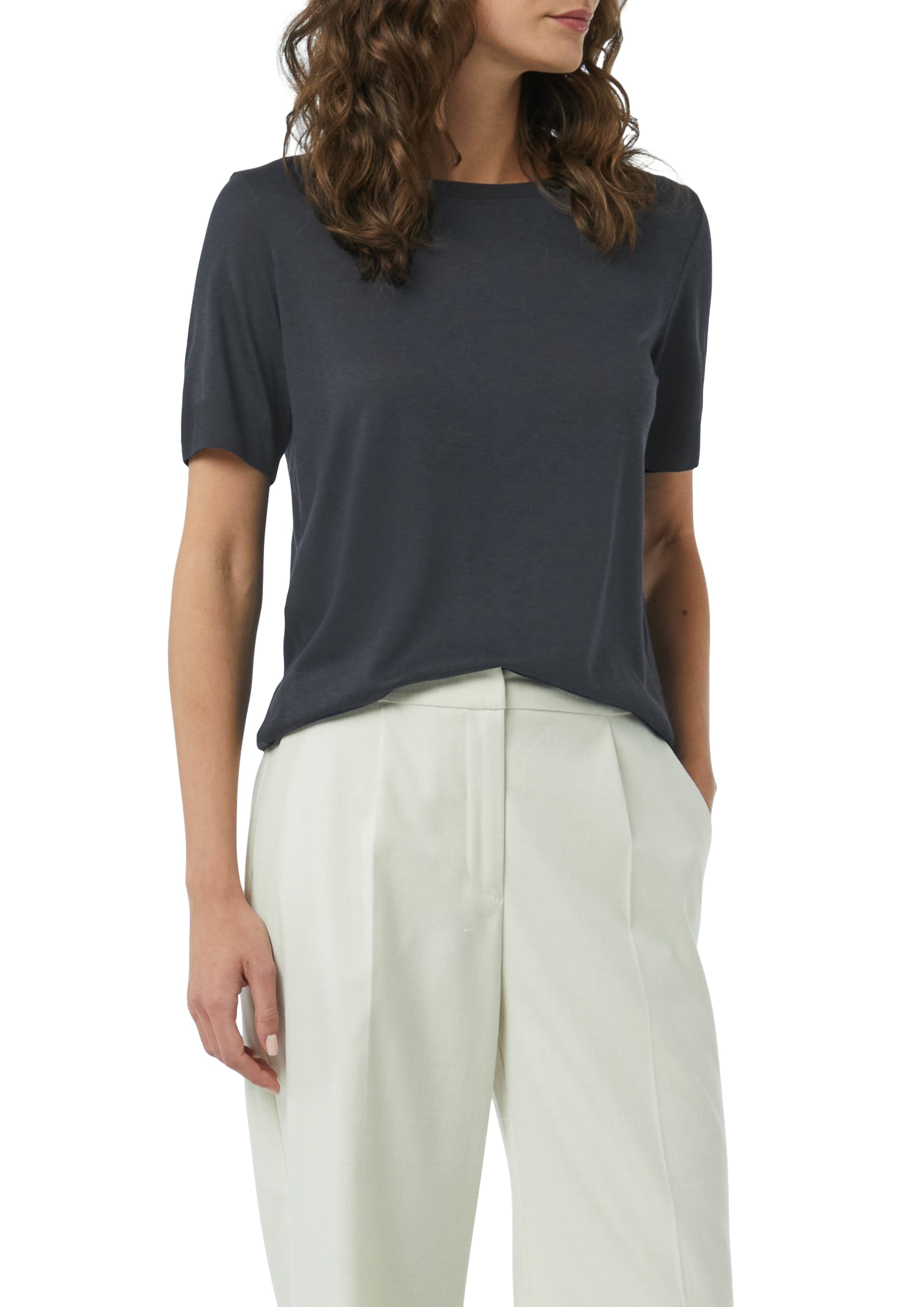 Comma Kurzarmshirt aus Strick mit Rippdetails