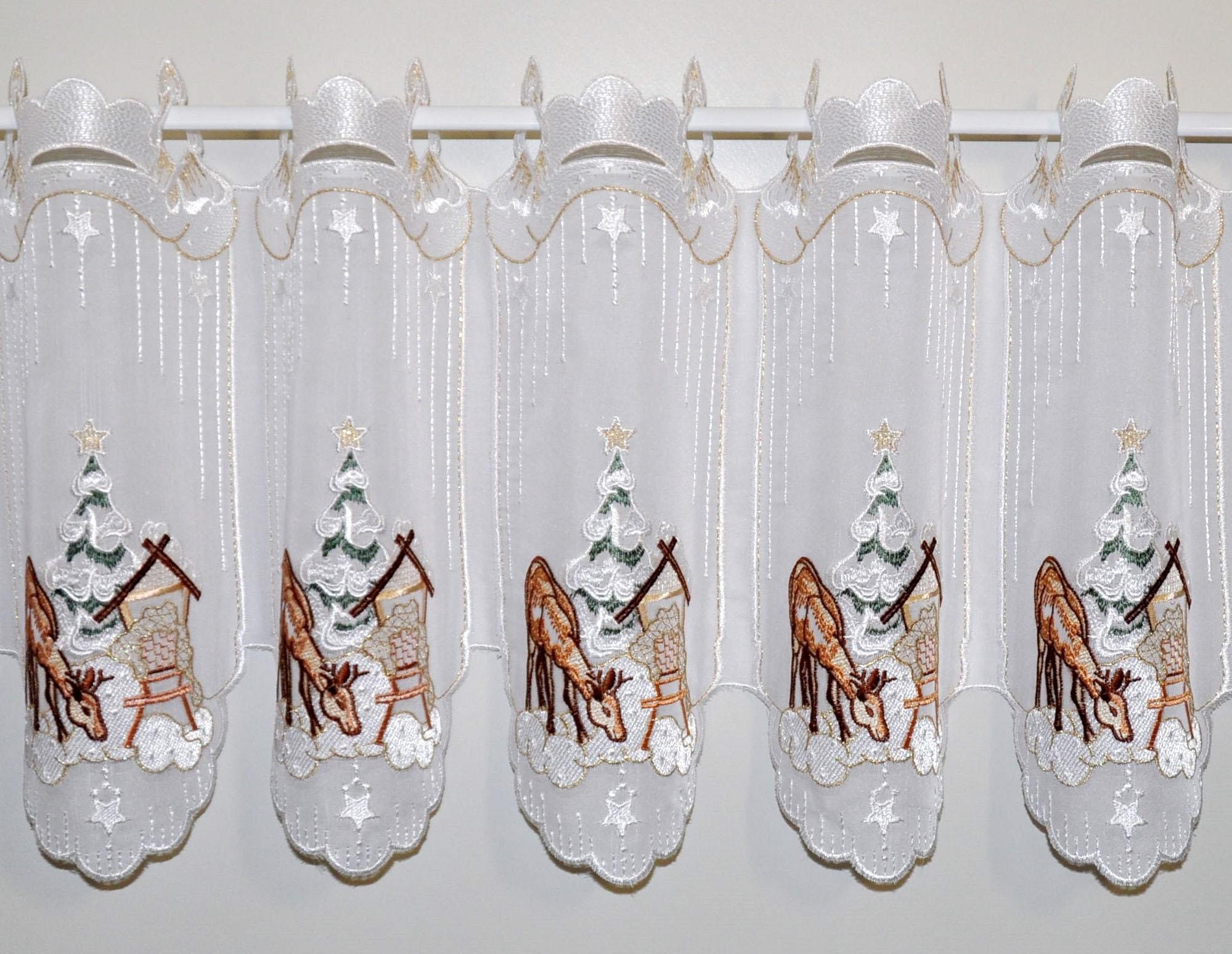 Stickereien Plauen Scheibengardine "Reh" Stangendurchzug 1 Stk. tlg.