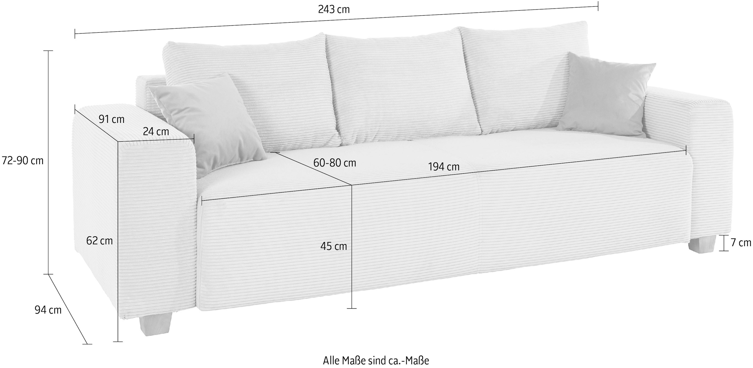 COLLECTION AB Schlafsofa Yves, mit Bettkasten, Bettfunktion und 2 Zierkissen