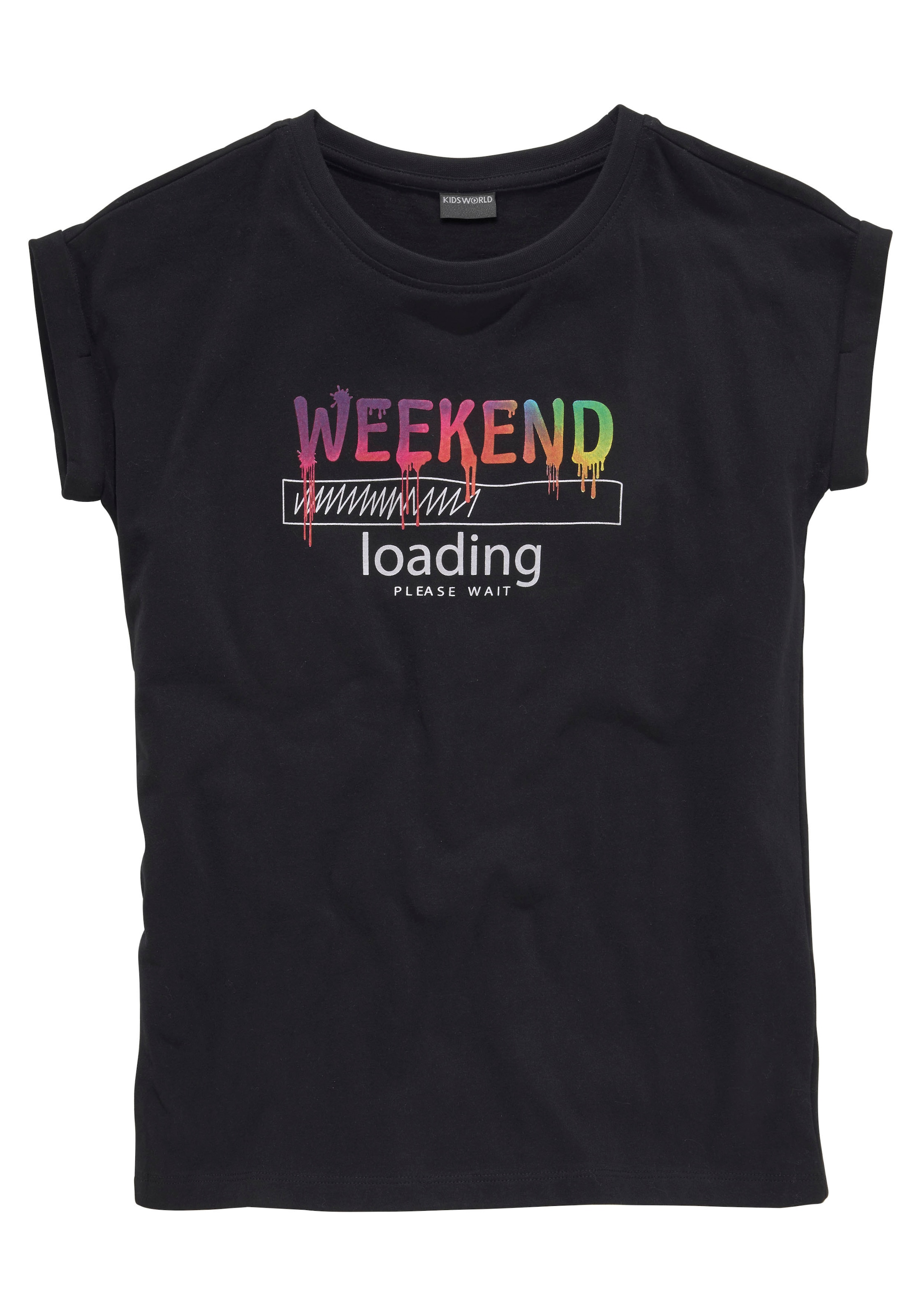 ✵ KIDSWORLD T-Shirt »WEEKEND loading...please wait«, in weiter legerer  Form, Regenbogen-Druckfarben sind unterschiedlich online kaufen |  Jelmoli-Versand