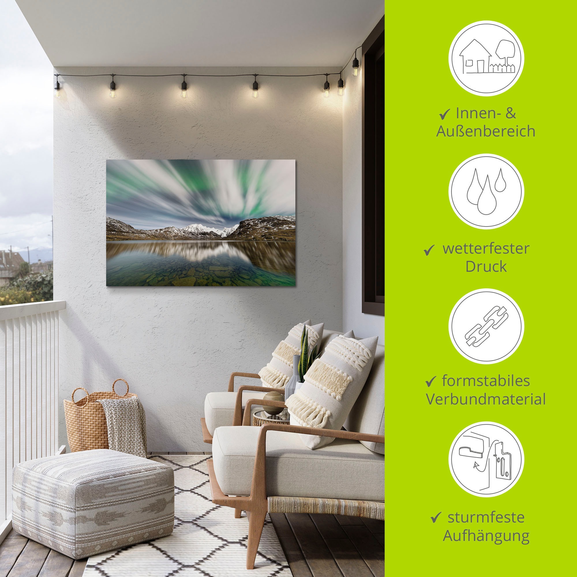 Artland Wandbild »Polarlicht über einer Bergkette«, Berge & Alpenbilder, (1 St.), als Alubild, Leinwandbild, Wandaufkleber oder Poster in versch. Grössen