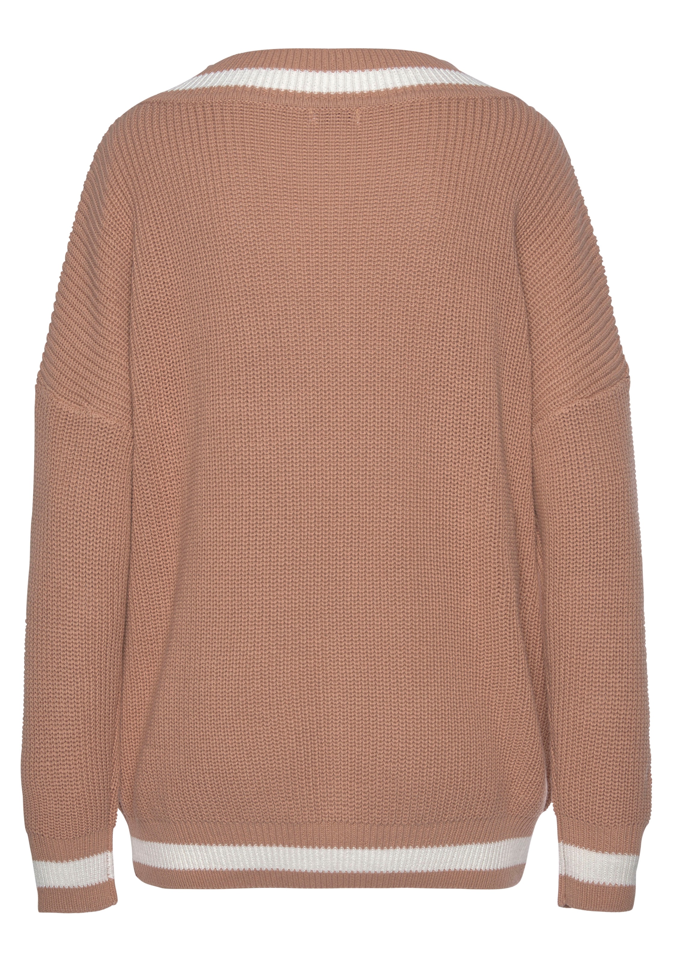 LASCANA V-Ausschnitt-Pullover, mit Streifen-Details, weicher Strickpullover, casual-chic