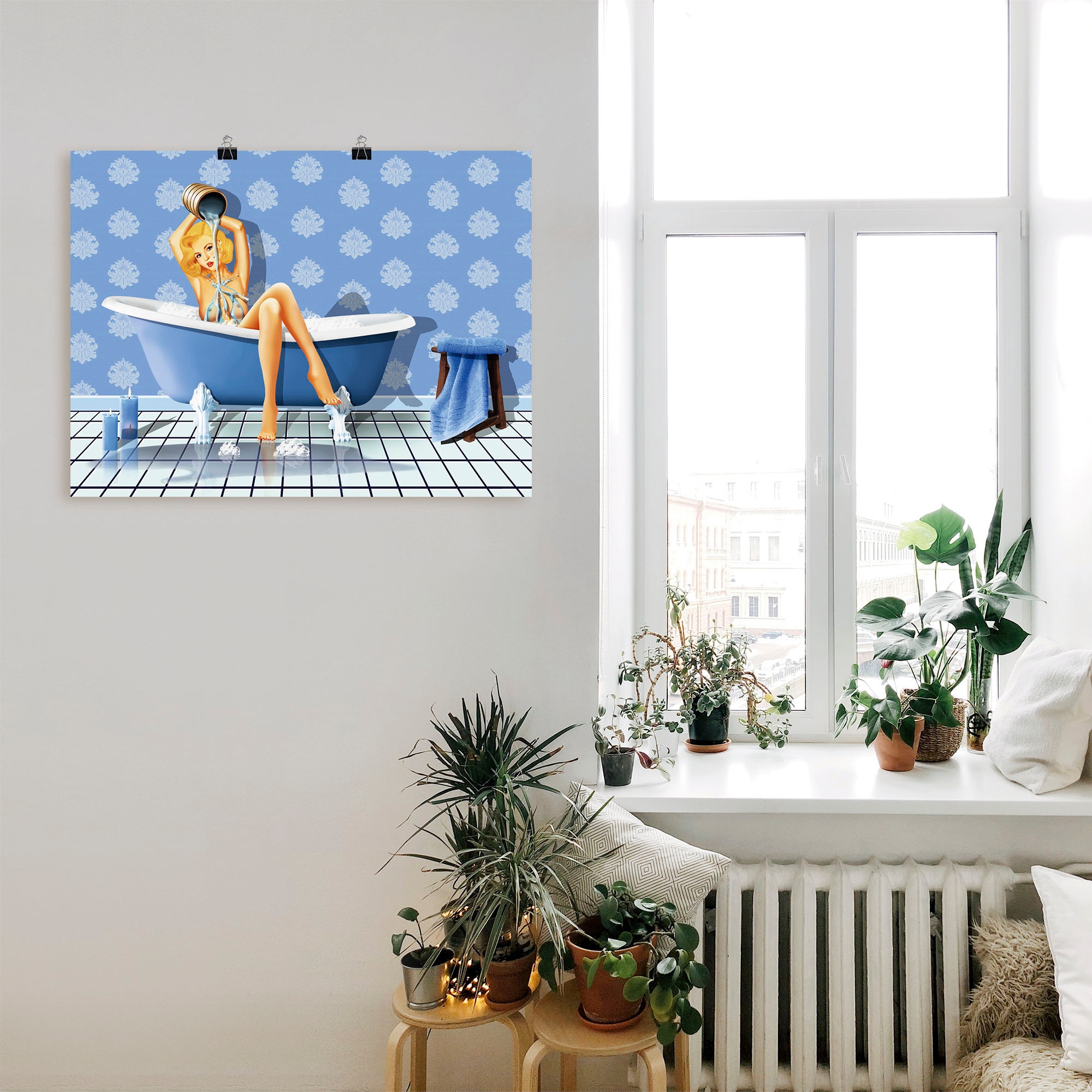 Artland Wandbild »Das sexy blaue Badezimmer«, Frau, (1 St.), als Leinwandbild, Poster, Wandaufkleber in verschied. Grössen