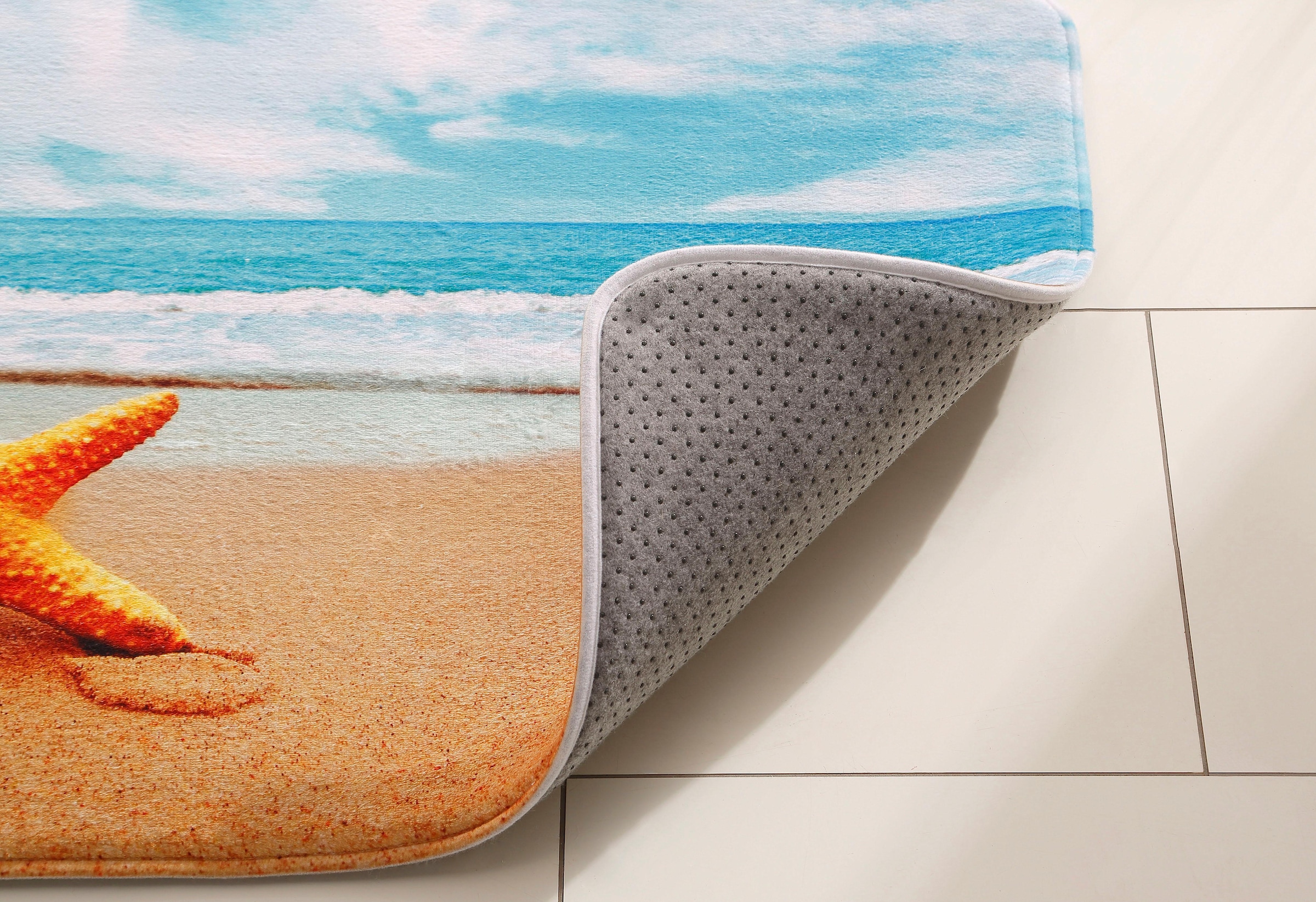 my home Badematte »Seestern«, rutschhemmend beschichtet-Memory Schaum, fussbodenheizungsgeeignet-schnell trocknend-strapazierfähig, Badteppich, Naturmotiv, Strand, Badematten auch als Set erhältlich