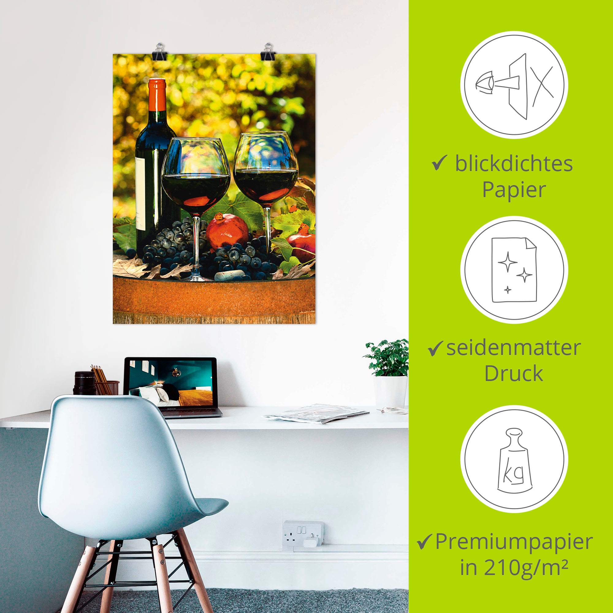 Artland Wandbild »Gläser Rotwein auf altem Fass«, Getränke, (1 St.), als Poster, Wandaufkleber in verschied. Grössen