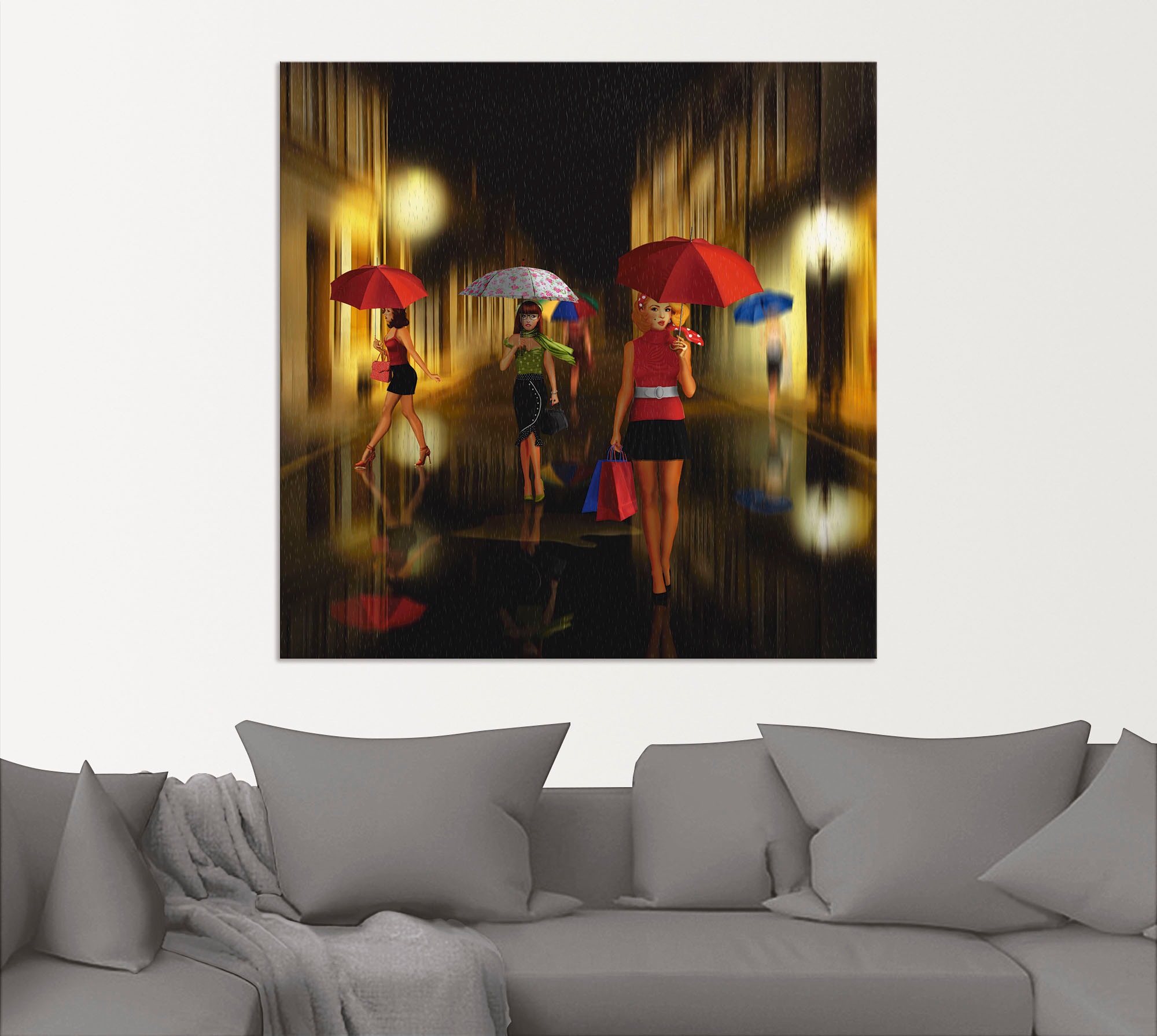 Artland Wandbild »Frauen beim Einkaufen im Regen«, Frau, (1 St.), als Alubild, Outdoorbild, Leinwandbild, Poster in verschied. Grössen