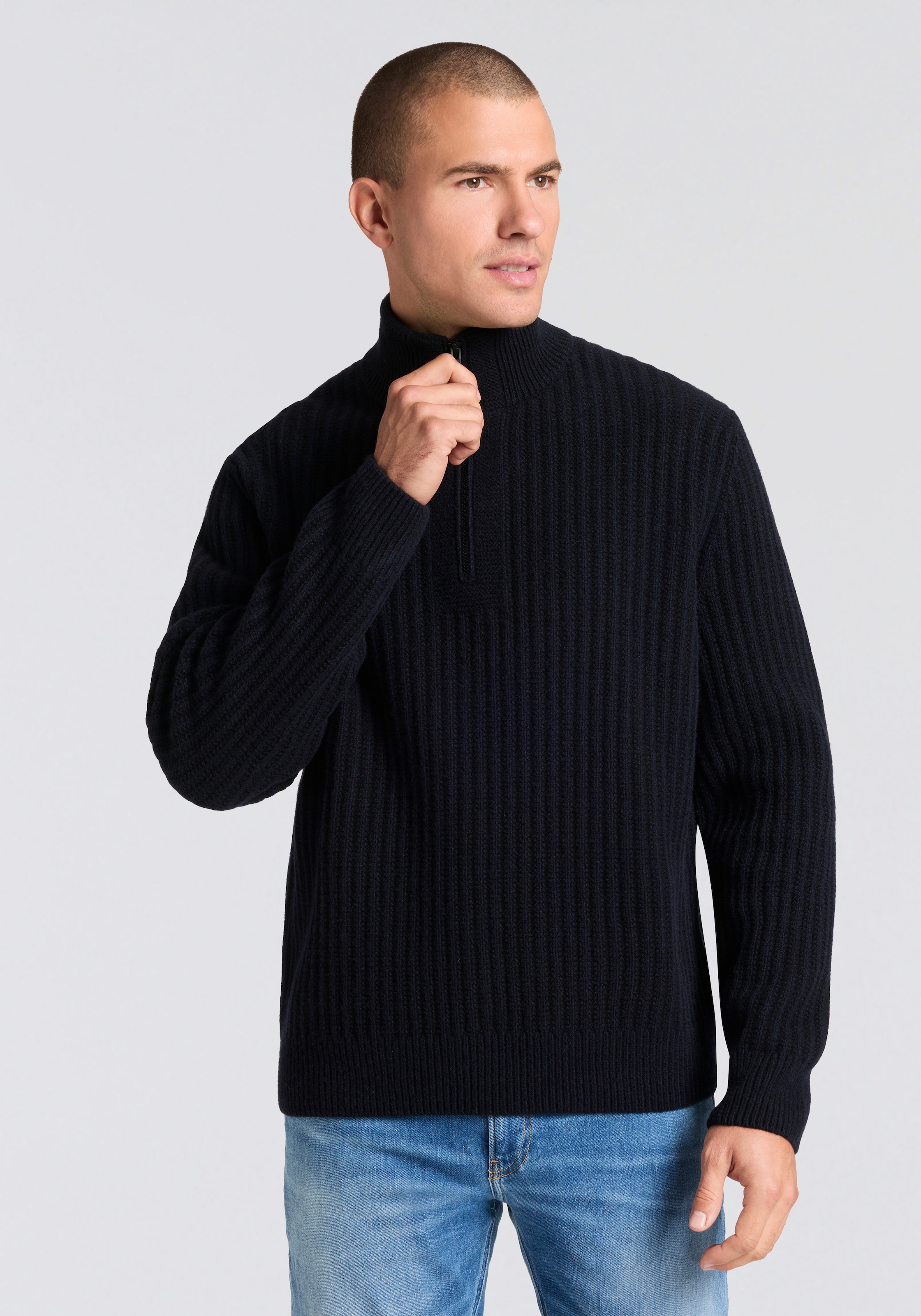 BOSS ORANGE Strickpullover »Kwinter« Troyer-Kragen, Rippstrick, relaxed fit