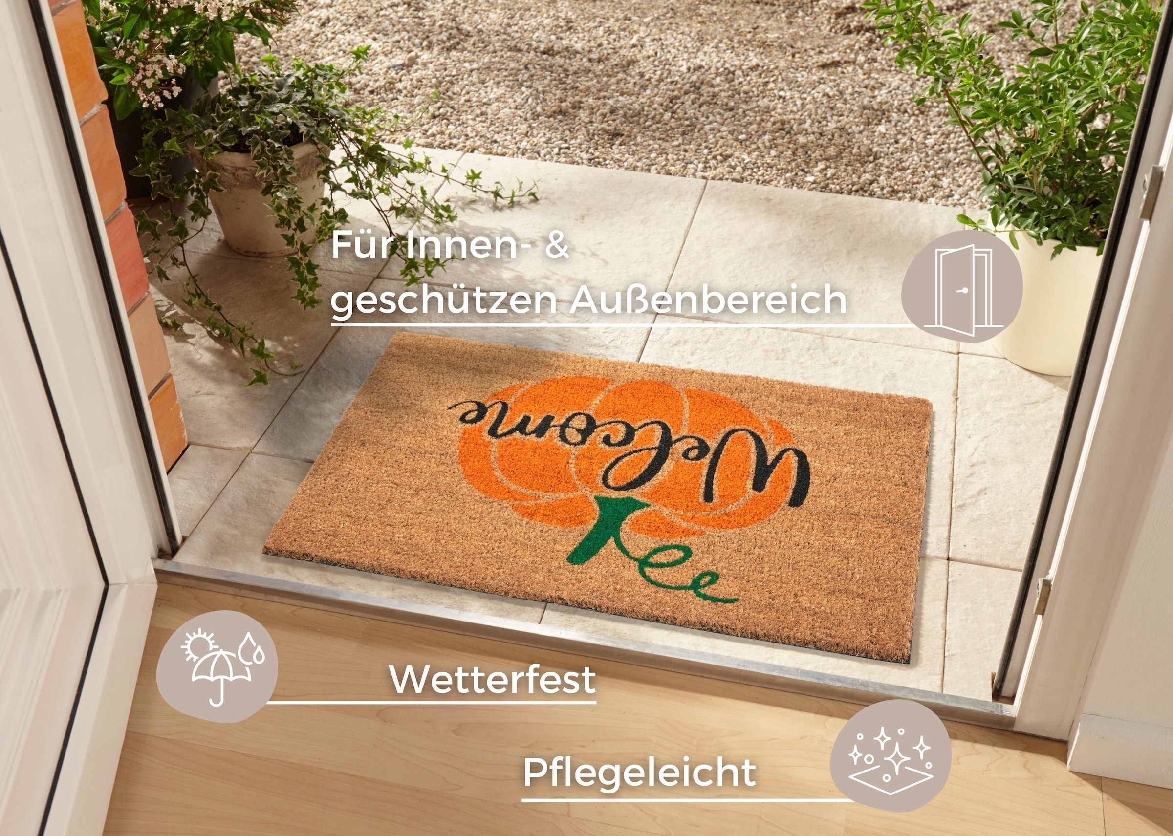 HANSE Home Fussmatte »Mix Mats Kokos Welcome Pumpkin, Türmatte«, rechteckig, 15 mm Höhe, Kokos, Schmutzfangmatte, Outdoor, Rutschfest, Innen, Kokosmatte, Flur