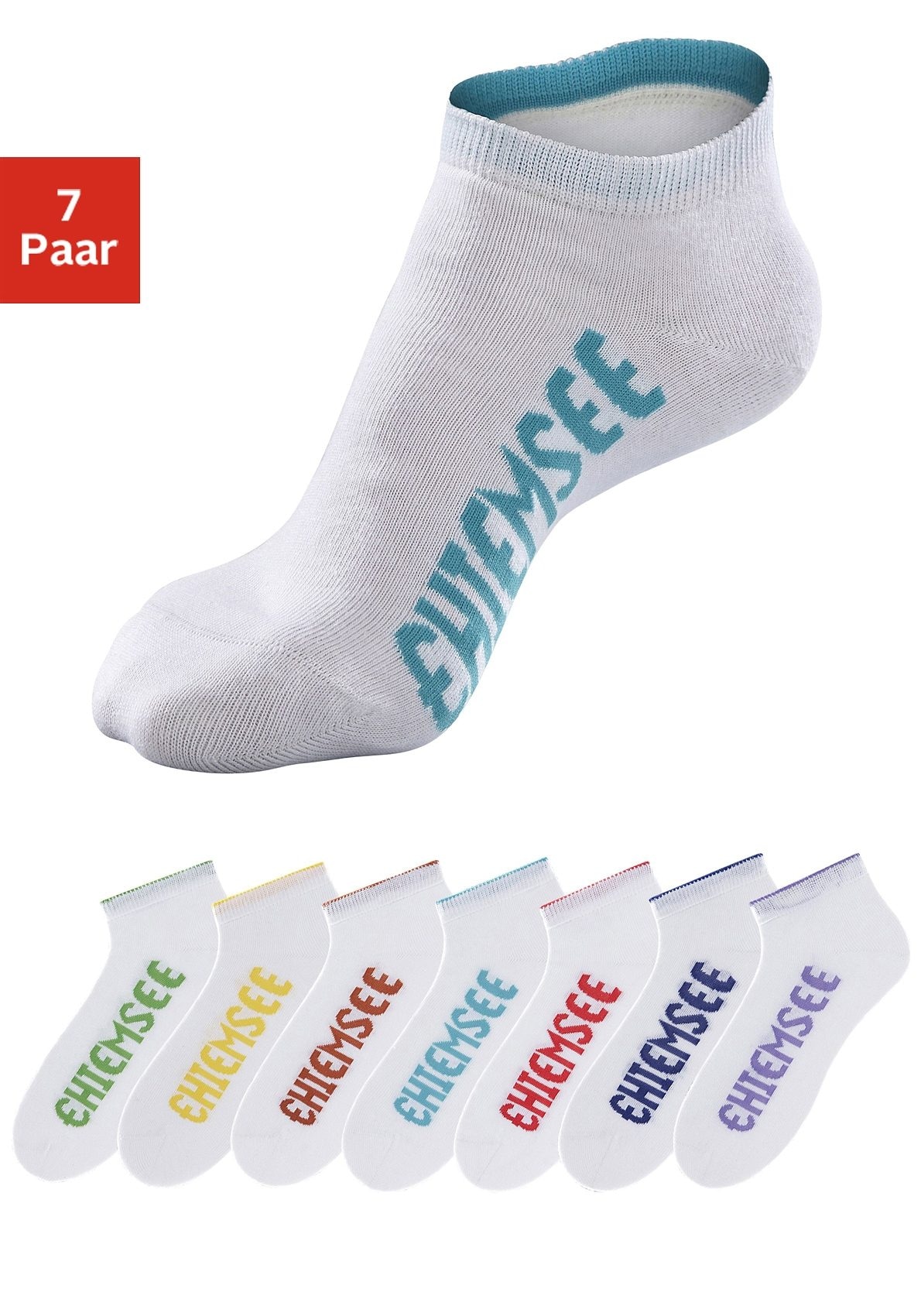 Sneakersocken, (Packung, 7 Paar), mit farbigen Logos