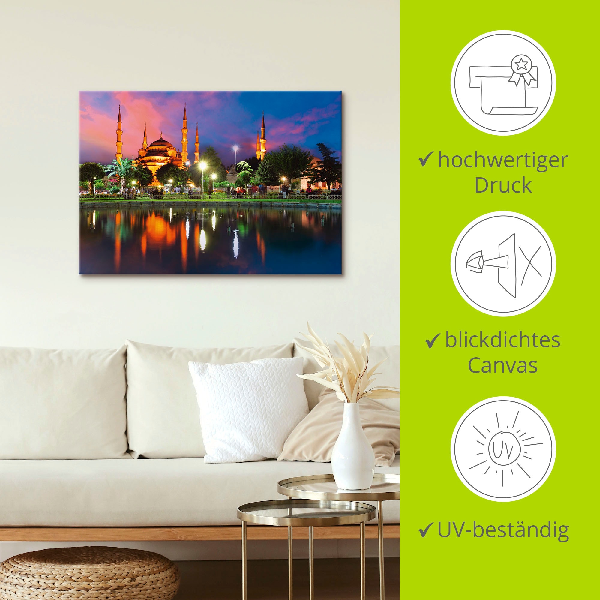 Artland Wandbild »Blaue Moschee in Istanbul - Türkei«, Gebäude, (1 St.), als Leinwandbild, Poster in verschied. Grössen
