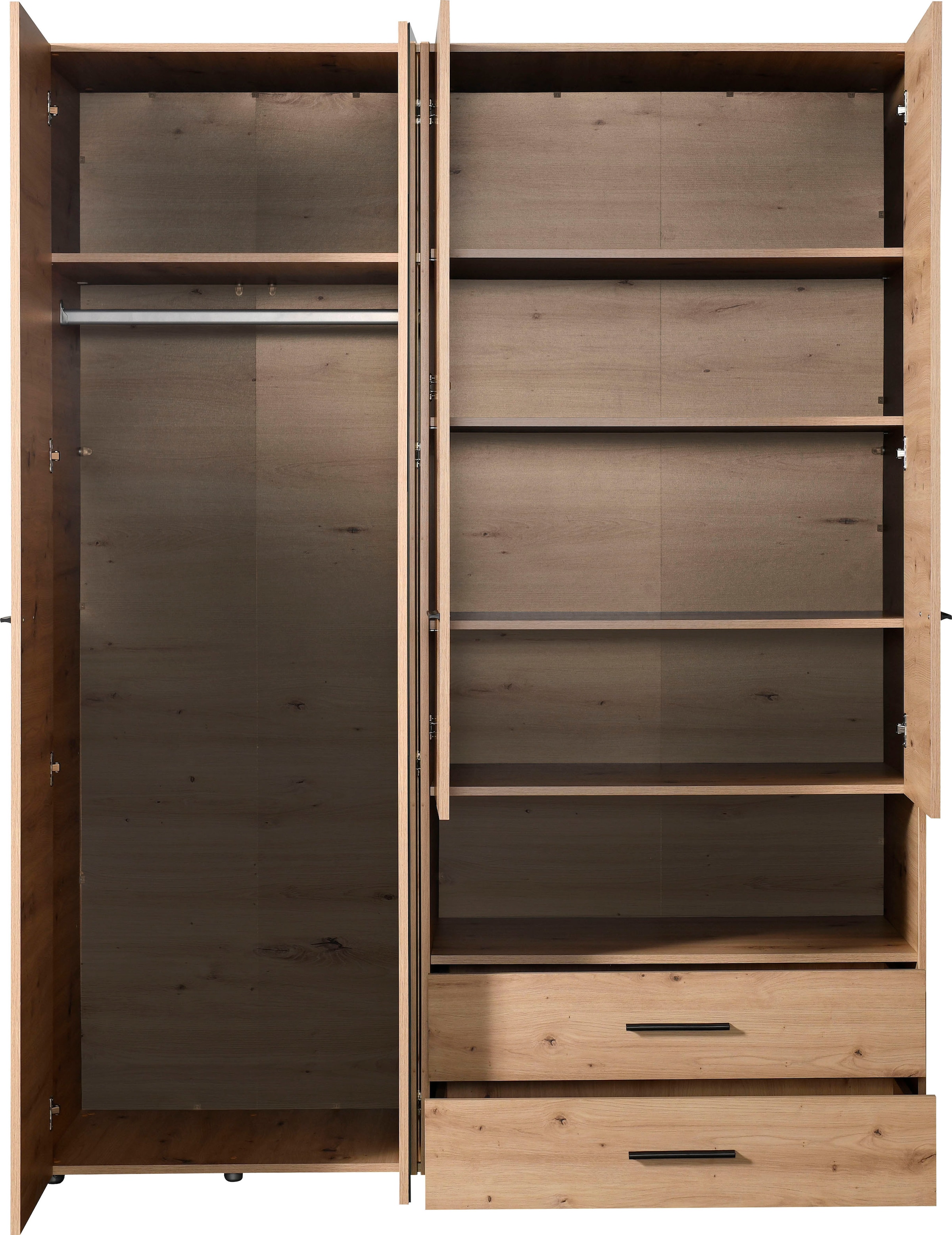 INOSIGN Kleiderschrank »Leon, FSC® -zertifiziertem Holzwerkstoff«, mit Spiegel, Innenausstattung und 2 Schubladen, 127,5x55x205,5cm