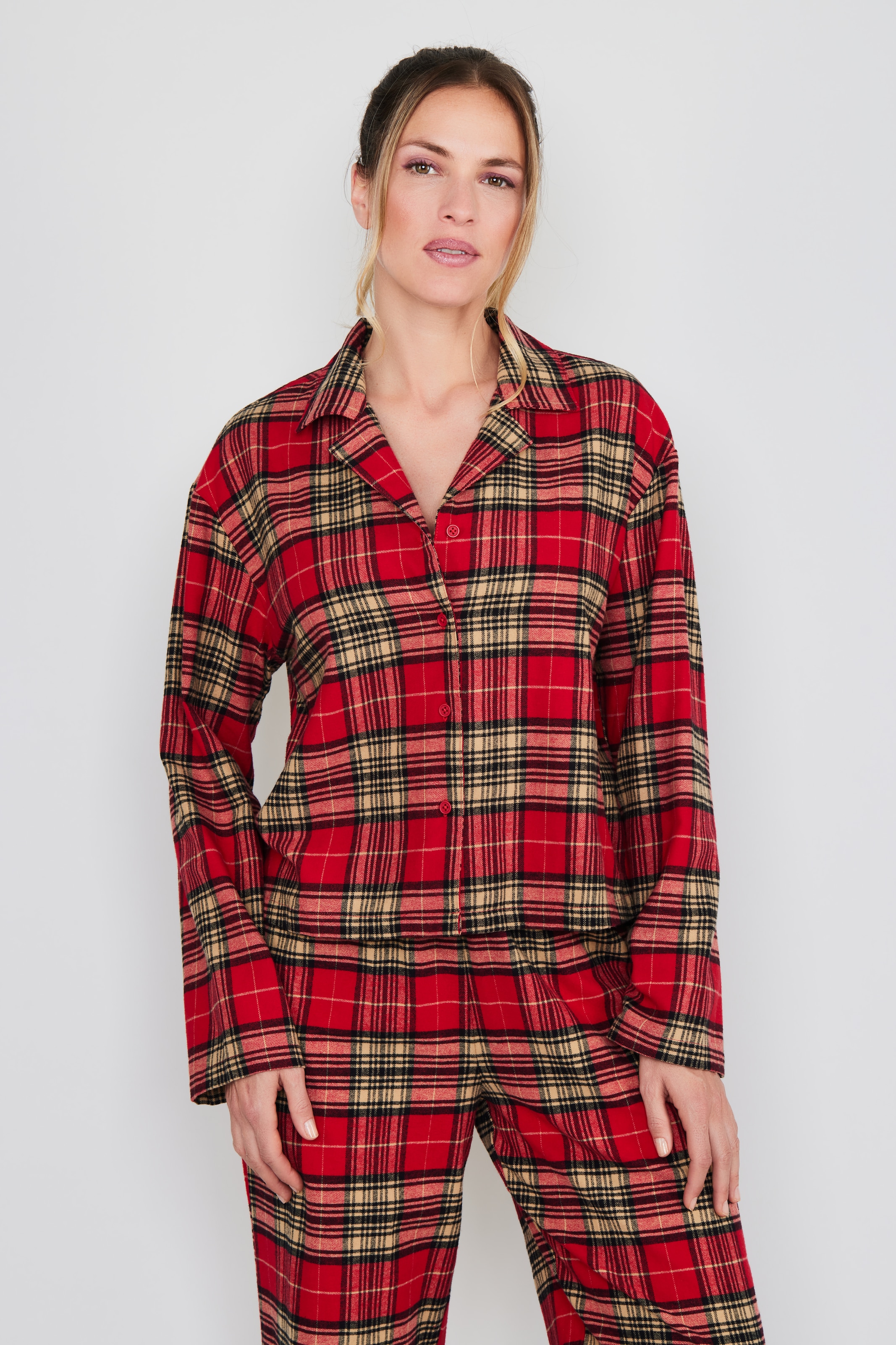 JOOP! Jeans Pyjamaoberteil »After Dark (JOOP! Jeans)« Karo-Design, Knöpfe, Langarm, Fleece-Qualität