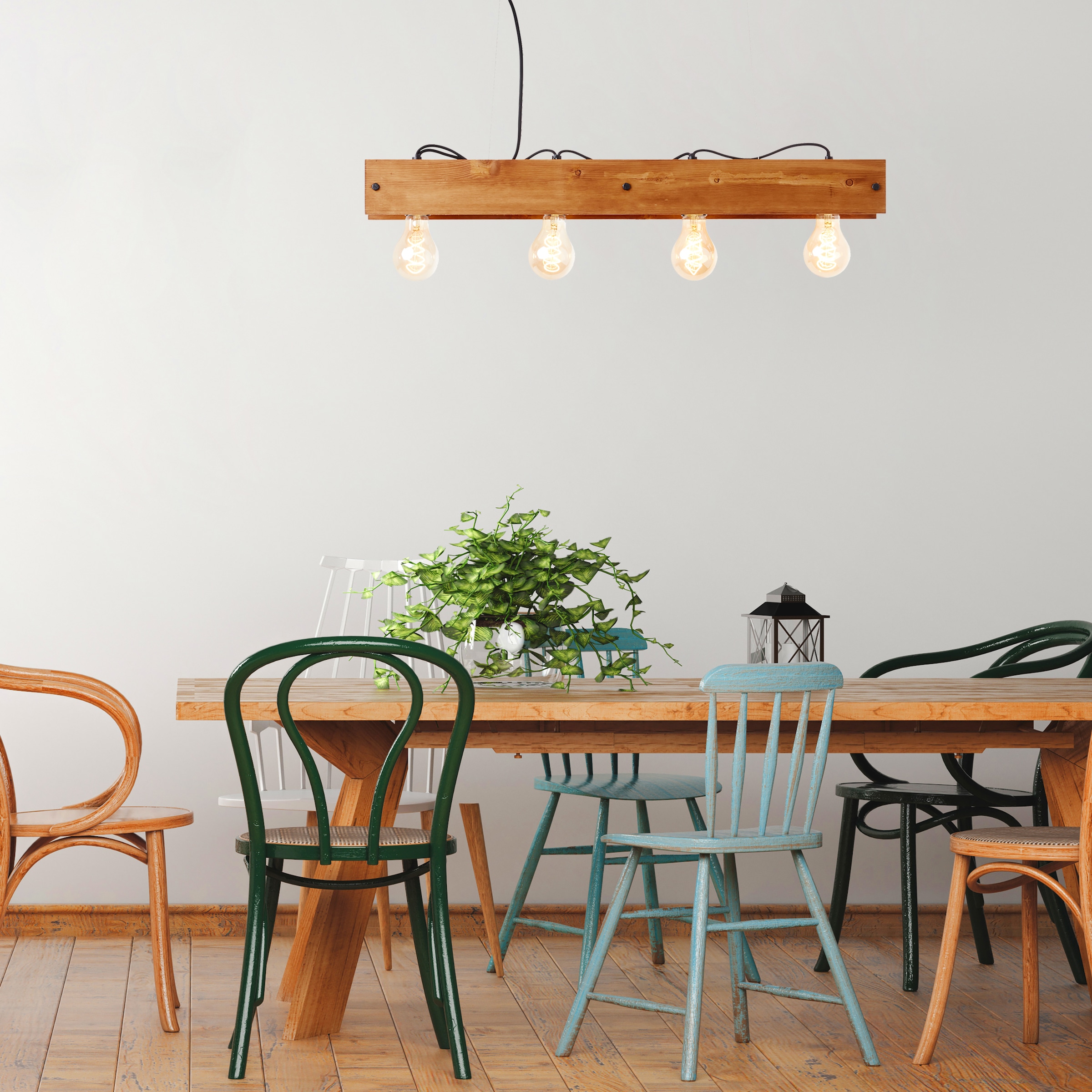 Brilliant Pendelleuchte »Calandra«, 4 flammig, Leuchtmittel E27 | ohne Leuchtmittel, 150 cm Höhe, 75 cm Breite, 4 x E27, Metall/Holz, schwarz/holz