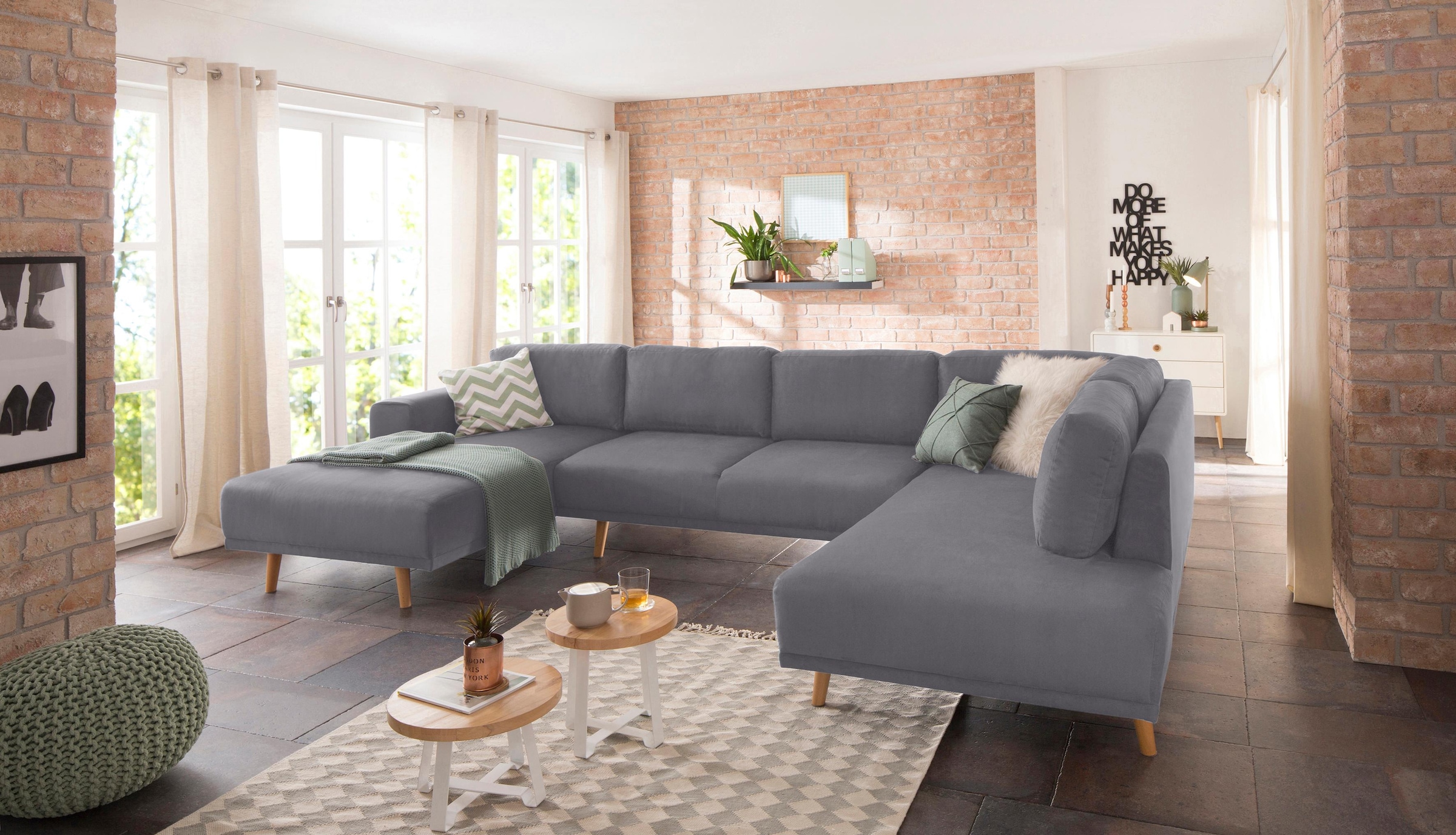 Home affaire Wohnlandschaft »Lasse U-Form«, im scandinavischem Stil mit Holzfüssen
