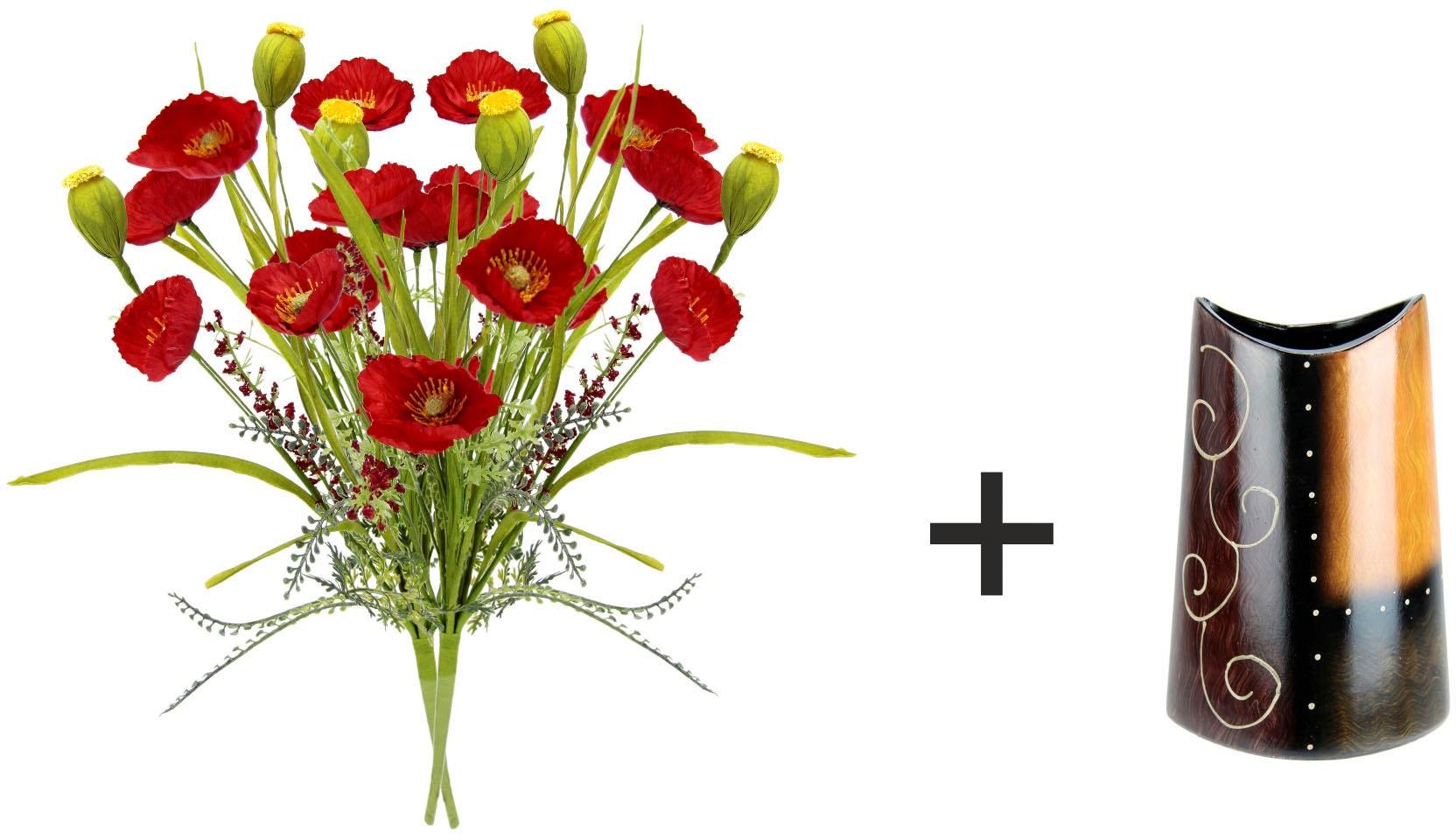 I.GE.A. Kunstblume »Mohnblumenbusch in Vase aus Keramik«, Blumen Mohnblume Mohn Mohnbusch Bouquet Strauss Seidenblumenstrauss