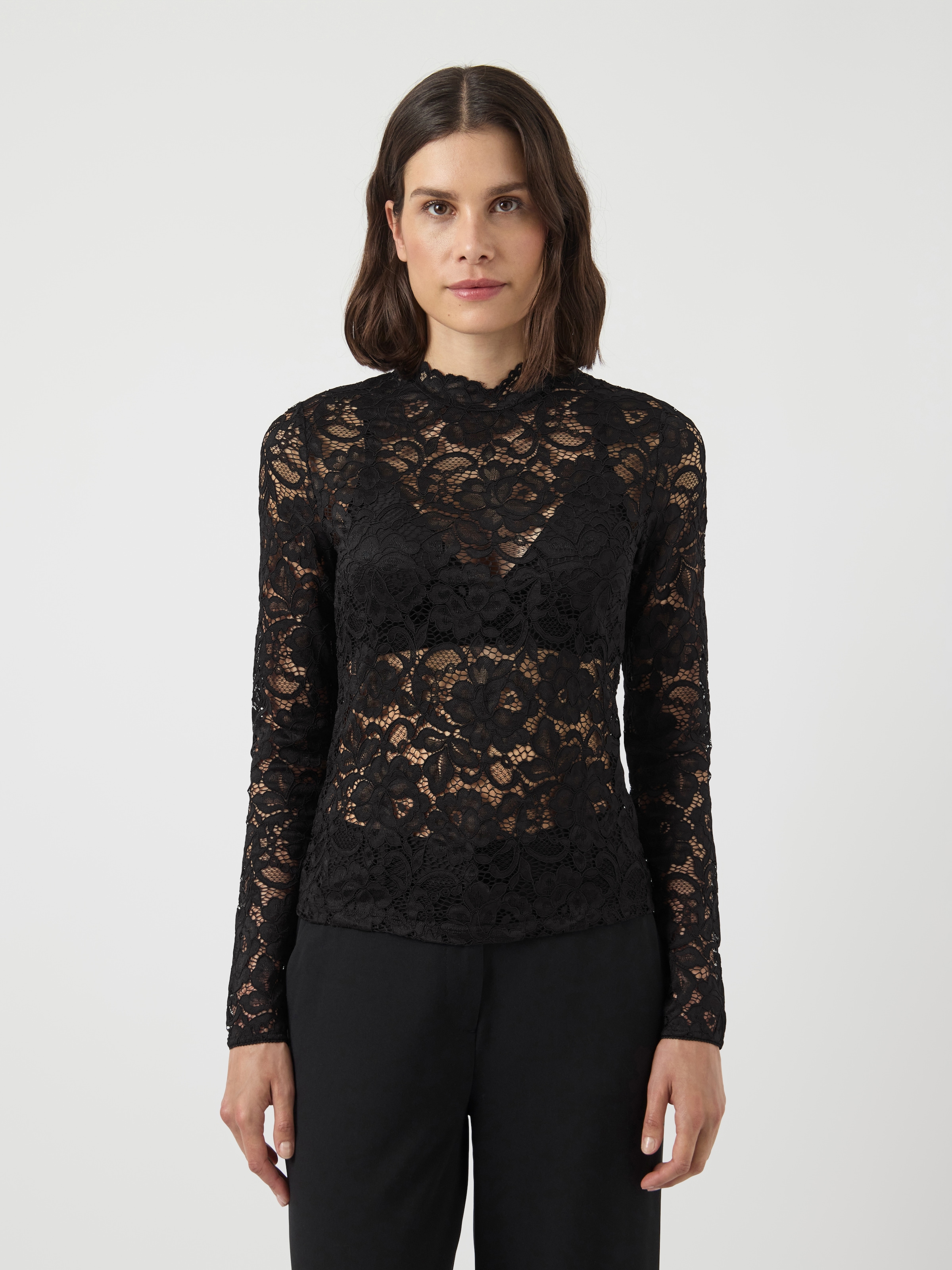 Y.A.S Langarmshirt "YASLACEY LS LACE TOP S. NOOS" Materialmix, slim fit