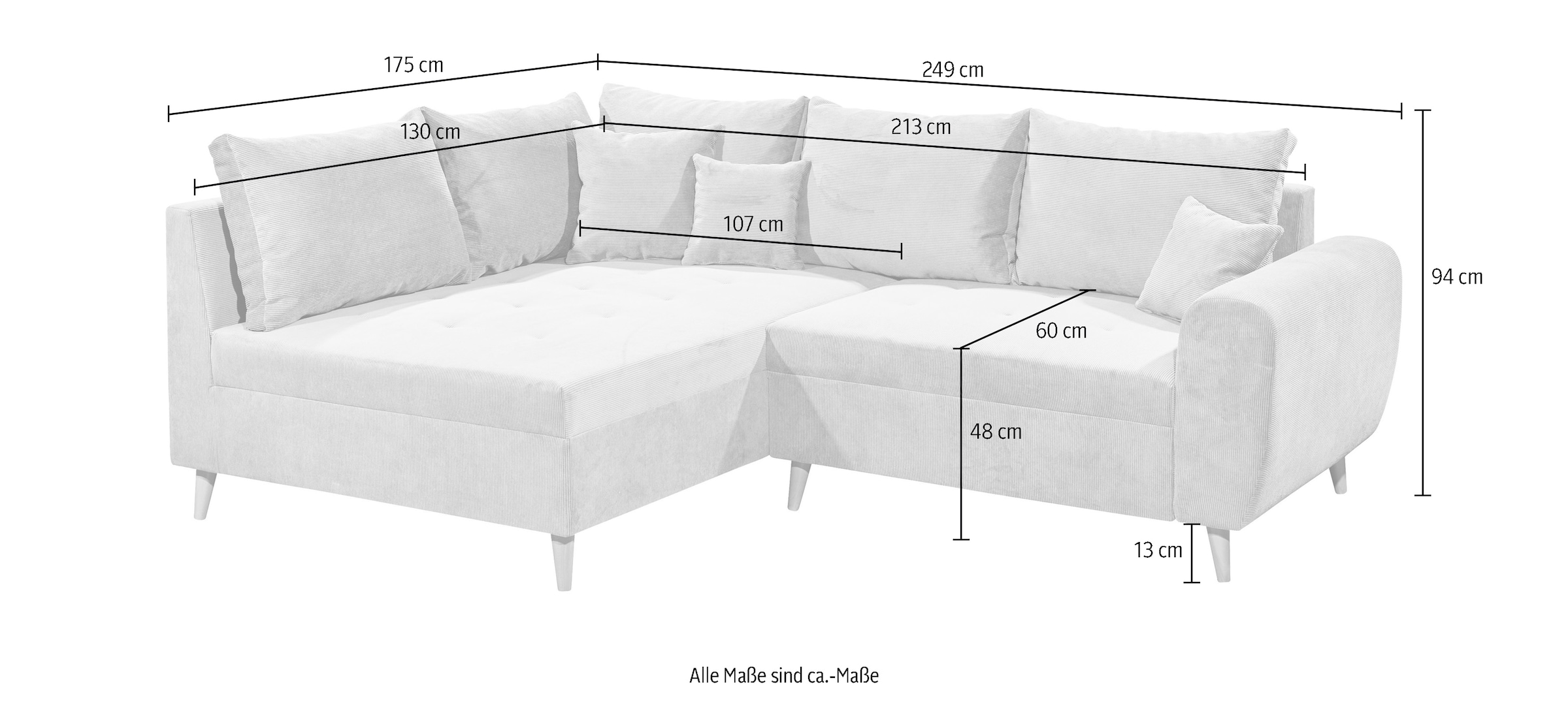 ED EXCITING DESIGN Ecksofa »Calanda L-Form«, mit Hocker & 3 Zierkissen