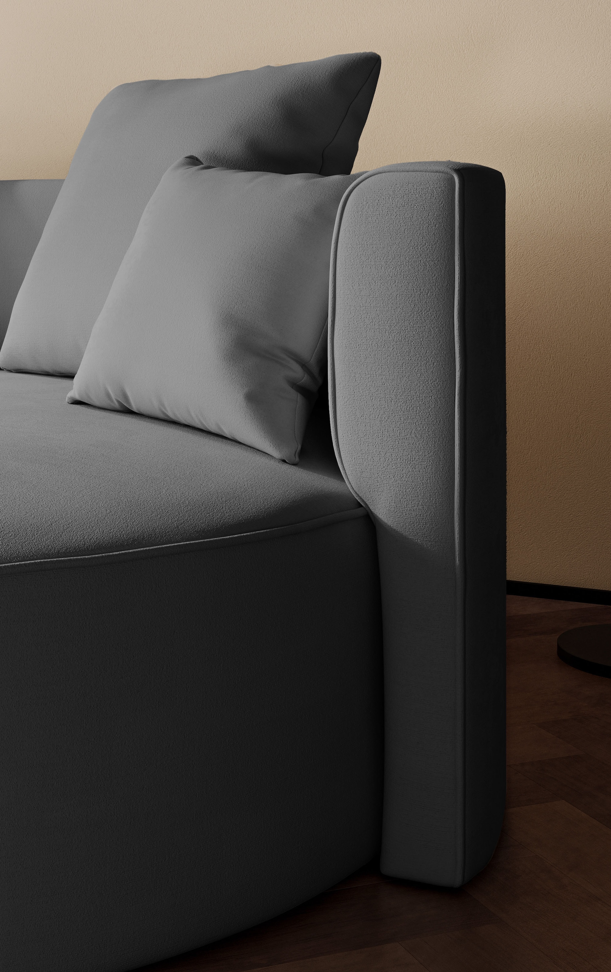LeGer Home by Lena Gercke 2,5-Sitzer »ISALIE, rundes Loungesofa, mit Kissen, perfekt gepolstert«, moderne Stoffe, mit 4 Zierkissen, extra grosse Sitzfläche