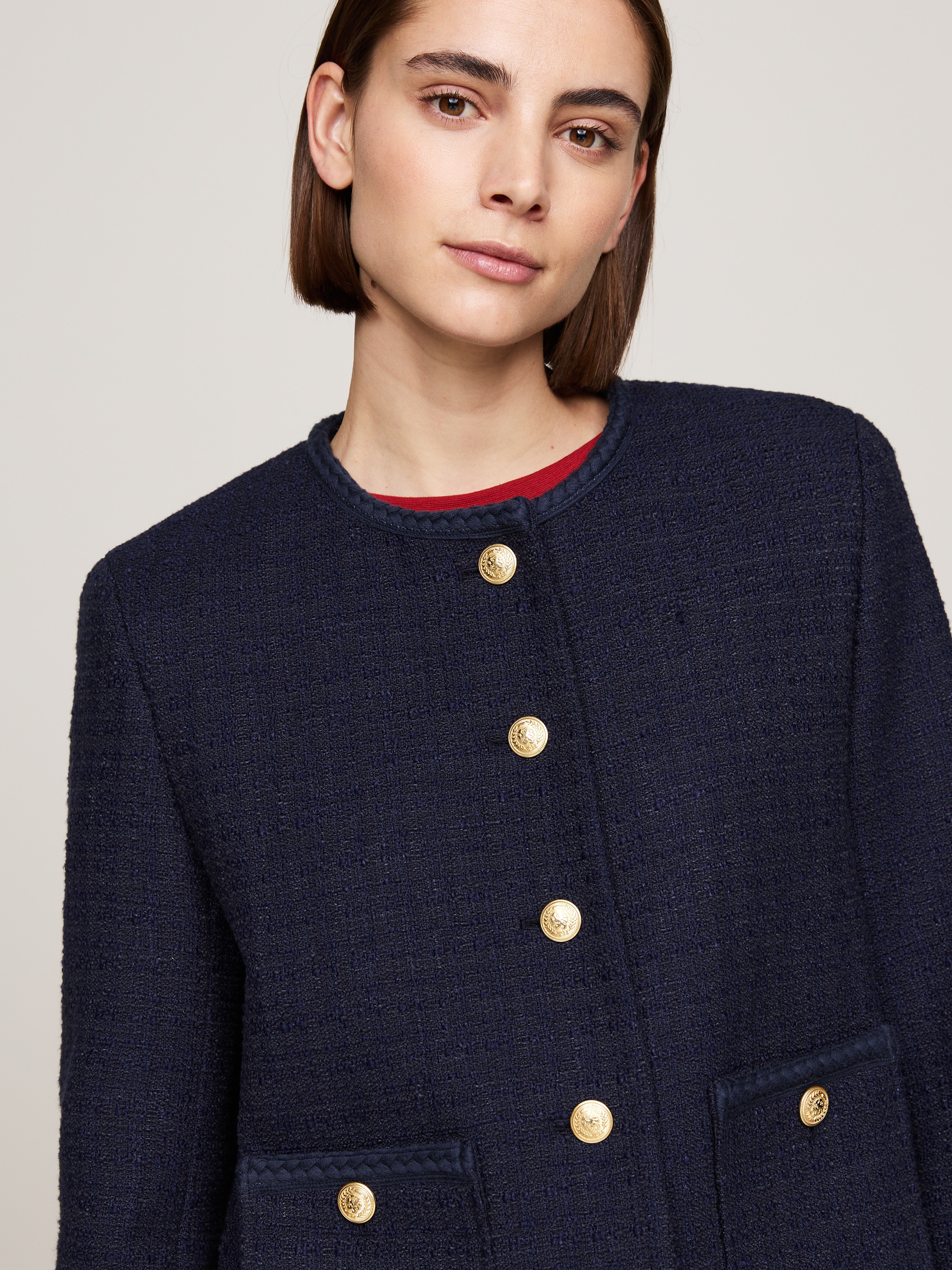 Tommy Hilfiger Kurzblazer »TWEED CO MIX CREW NECK JACKET«, Tweed Qualität, Rundhals