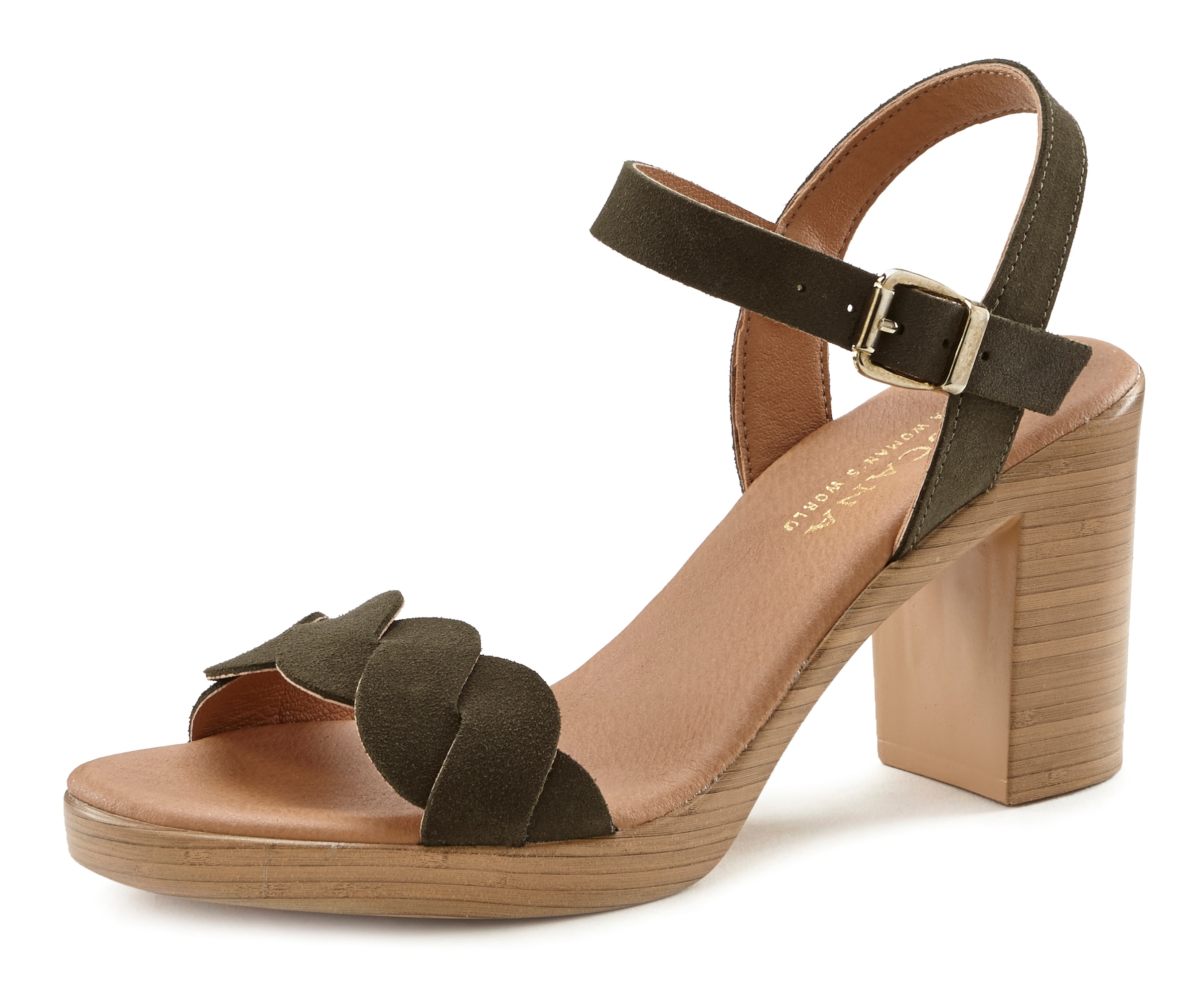 LASCANA Riemchensandalette »Sommerschuh«, Sandale, Sommerschuh aus Leder mit Blockabsatz