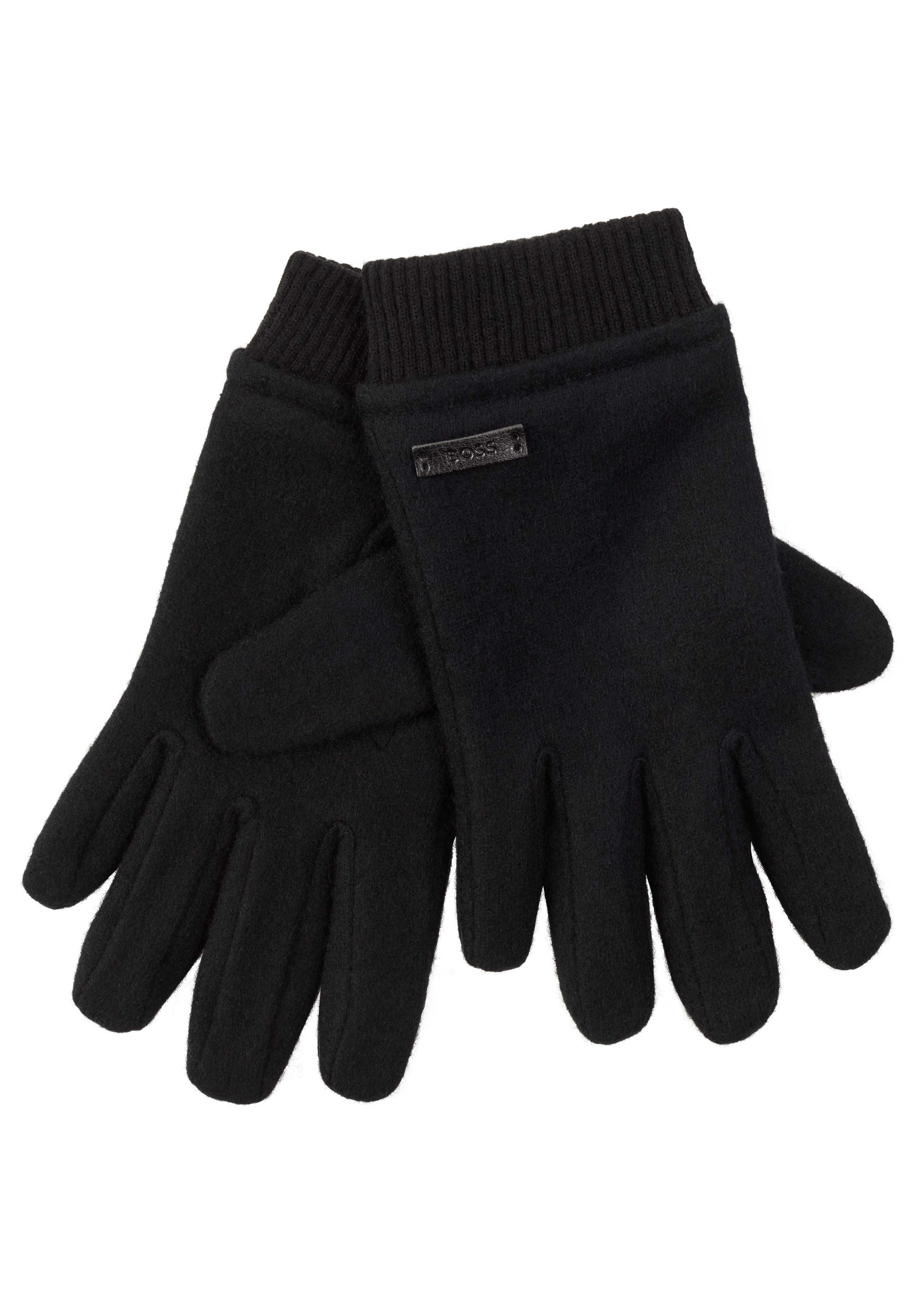 BOSS Strickhandschuhe »Kalsper« mit Labelaufnäher aus Leder