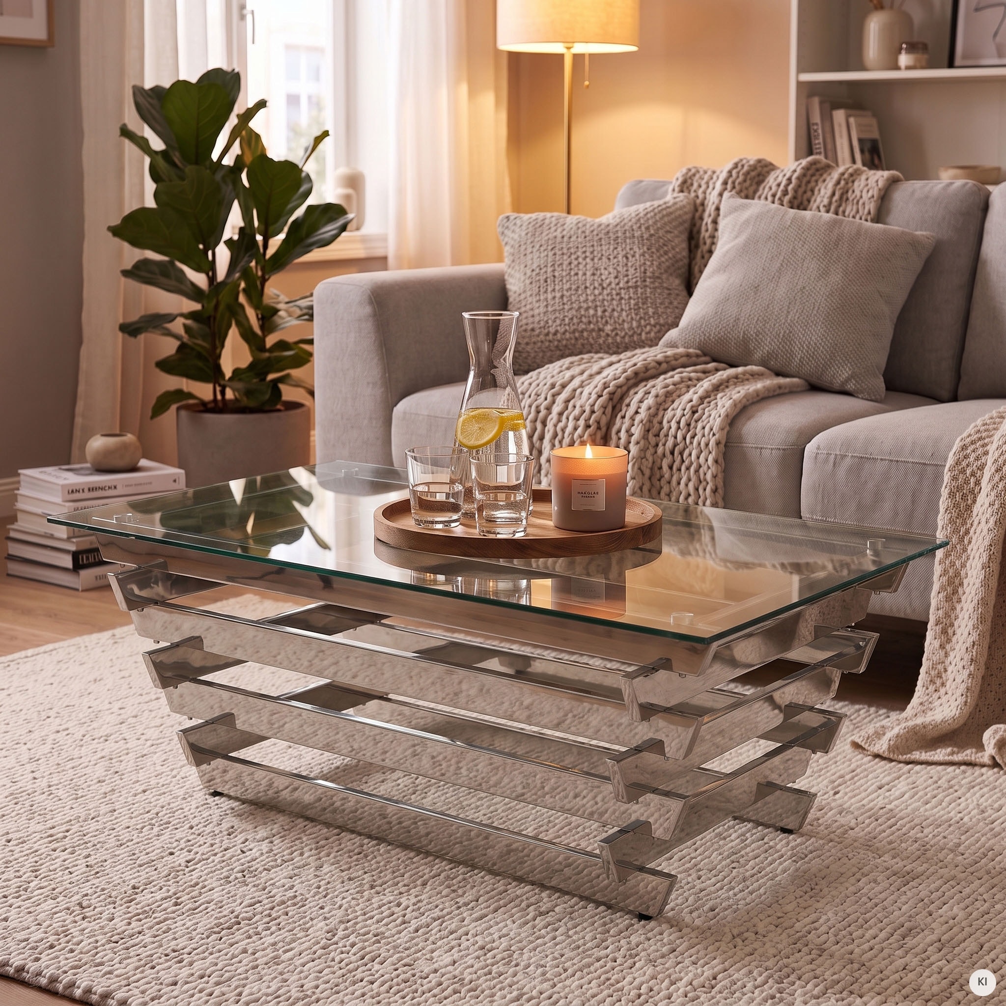 SalesFever Couchtisch "Eleganter Tisch für Wohnzimmer" Edles Design-Gestell aus rostfreiem Stahl