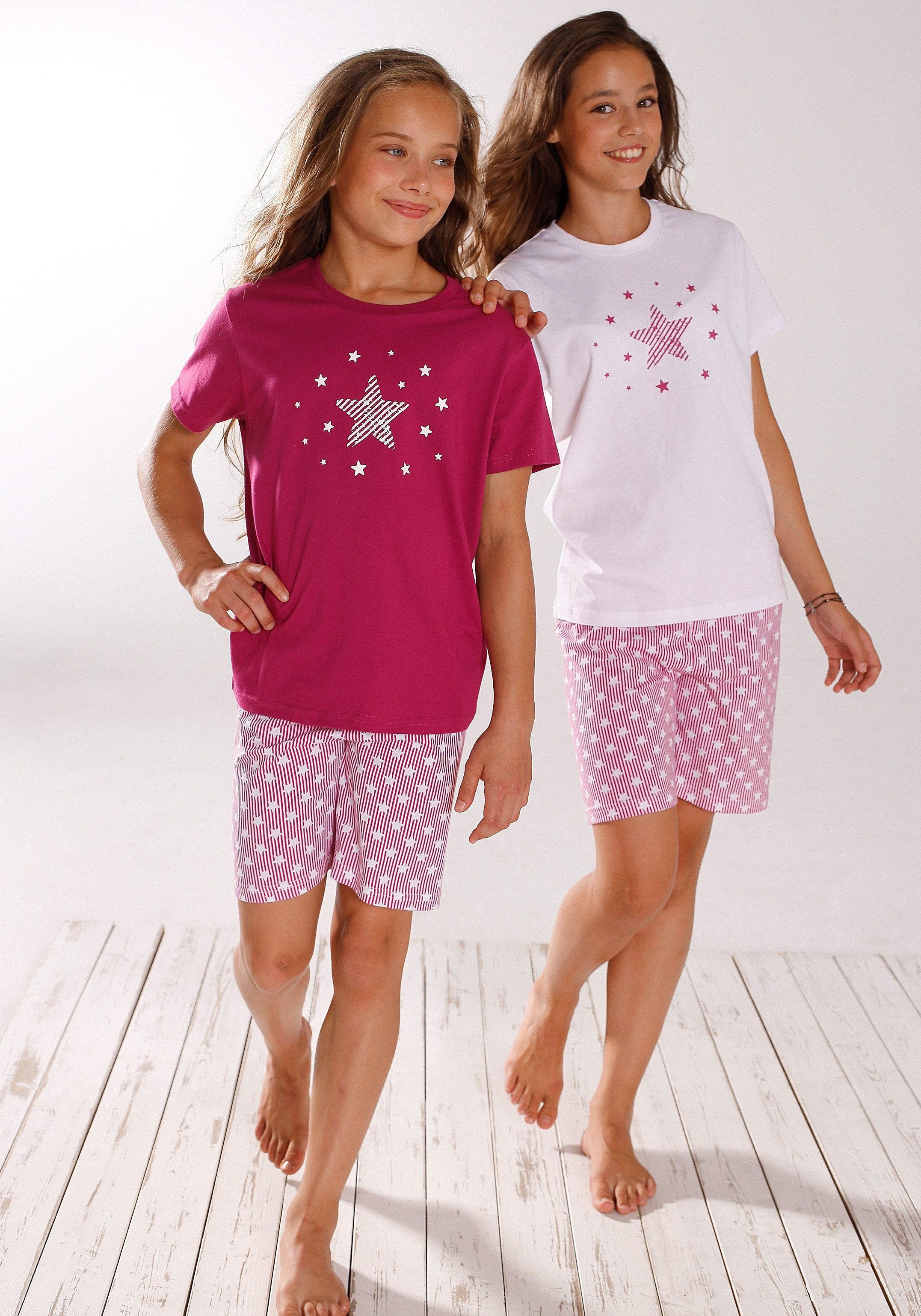 petite fleur by Lascana Pyjama 4 tlg. kurzer Schlafanzug mit Sternendruck, aus Baumwolle