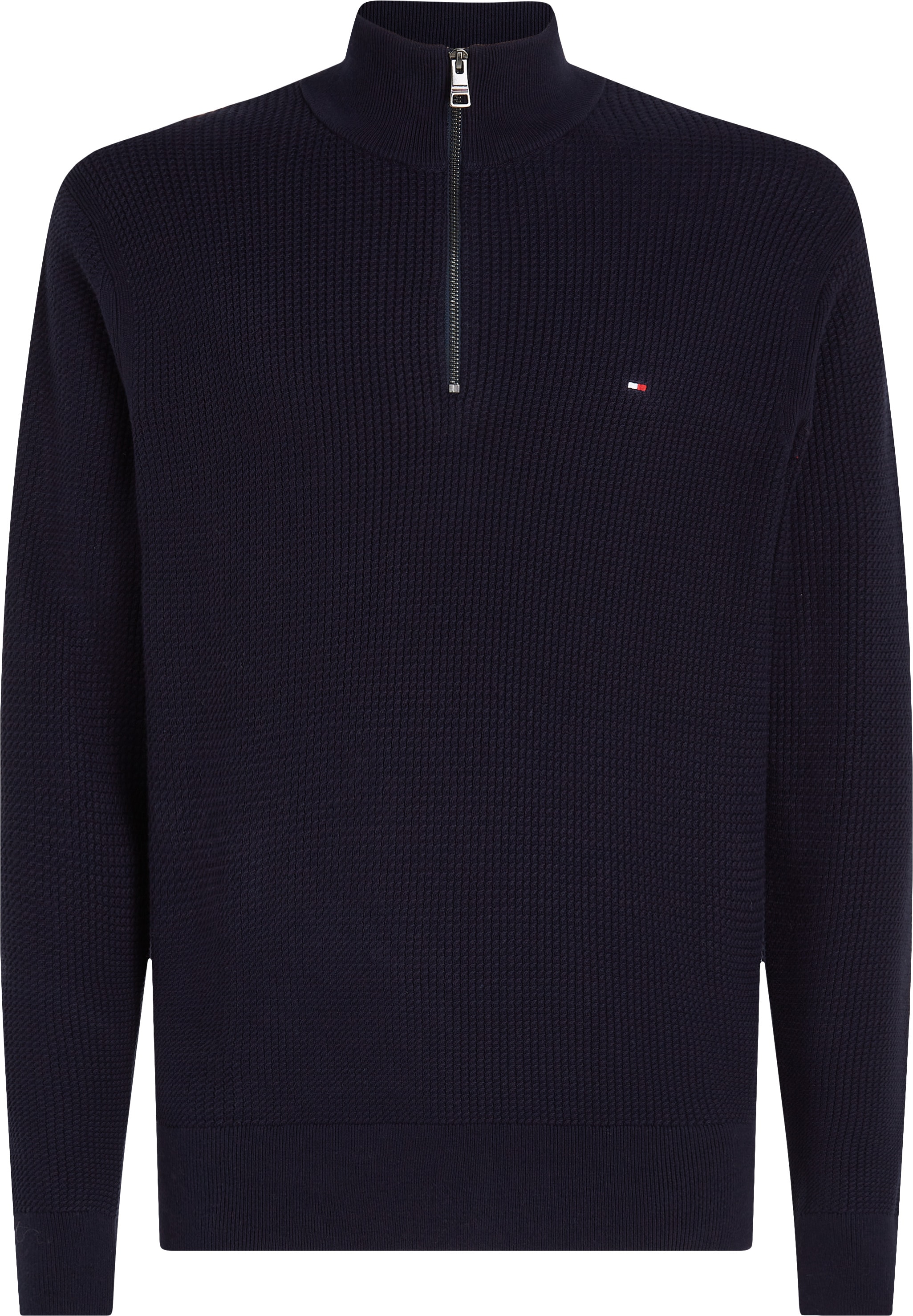 Tommy Hilfiger Big & Tall Stehkragenpullover »BT-STRUCTURE ZIP MOCK-B«, in Grossen Grössen, mit Logostickerei in Brusthöhe