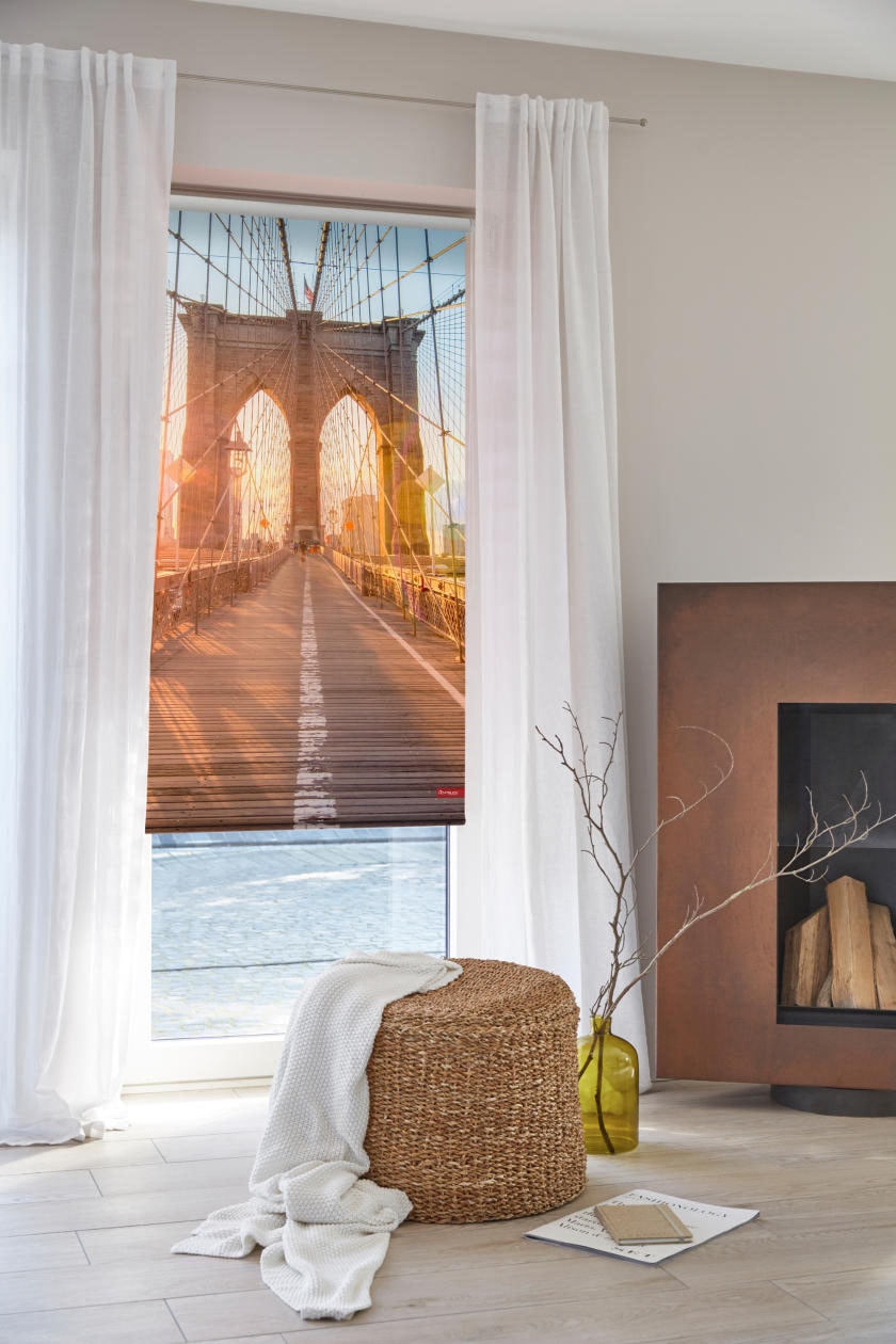 LICHTBLICK ORIGINAL Seitenzugrollo »Rollo Klemmfix, ohne Bohren, Verdunkelung, Brooklyn Bridge - Orange«, verdunkelnd, Verdunkelung-energiesparend, freihängend