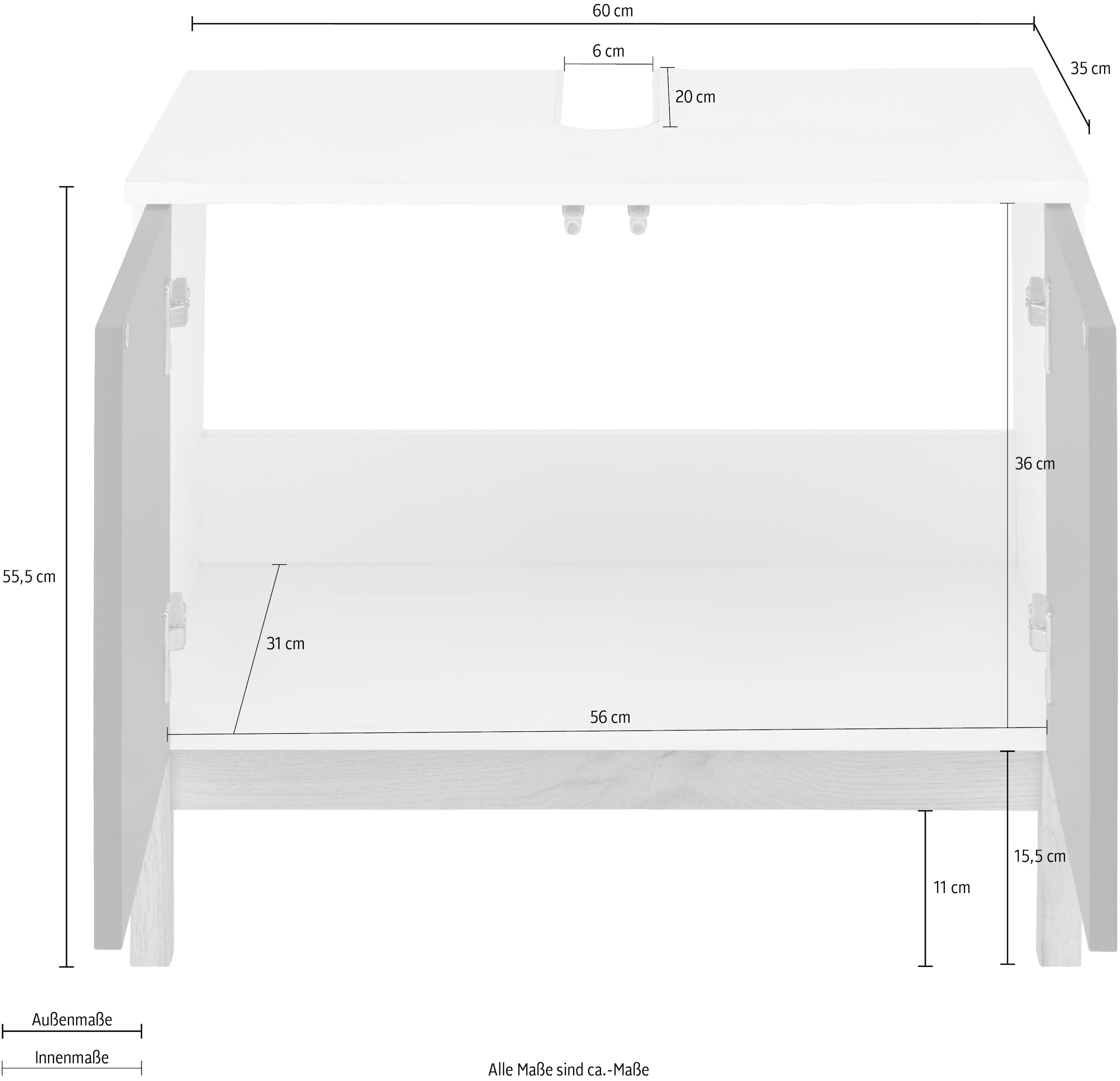 andas Waschbeckenunterschrank »Stian«, mit Siphonausschnitt, Breite und Höhe Jelmoli-Versand 2 60 | kaufen 55,5 online cm, cm Türen