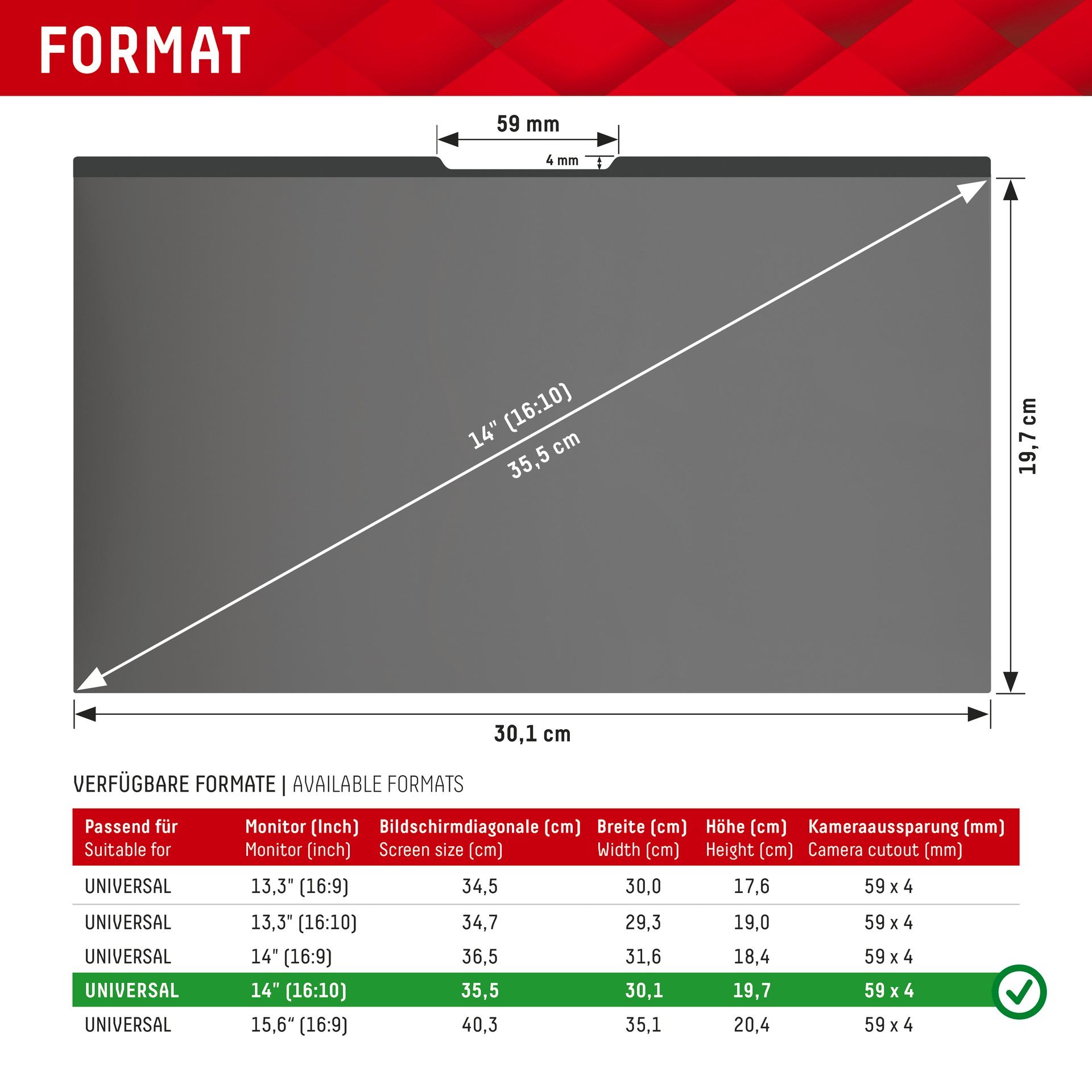 Displex Displayschutzfolie »Privacy Safe Universal (magnetisch) 14 Zoll 16:10«, Displayschutz, Schutzfolie, Bildschirmschutz, kratz- & stossfest