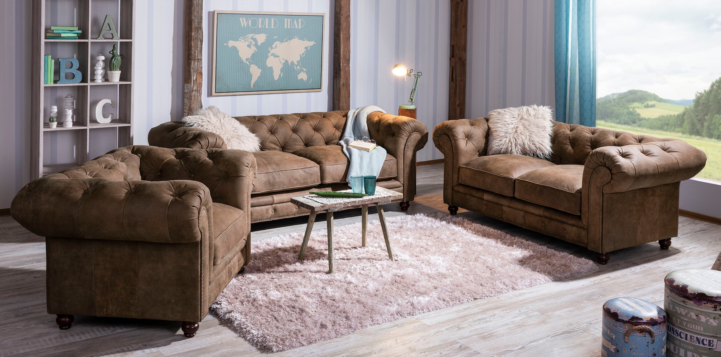 Max Winzer® Chesterfield-Sofa »Old England«, 2,5-Sitzer Ledersofa mit Knopfheftung & Ziernägeln, Breite 218 cm