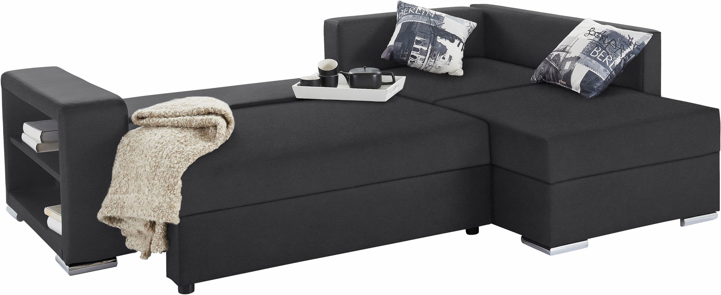 COLLECTION AB Ecksofa »John L-Form«, mit Bettfunktion, Bettkasten und integriertem Regal