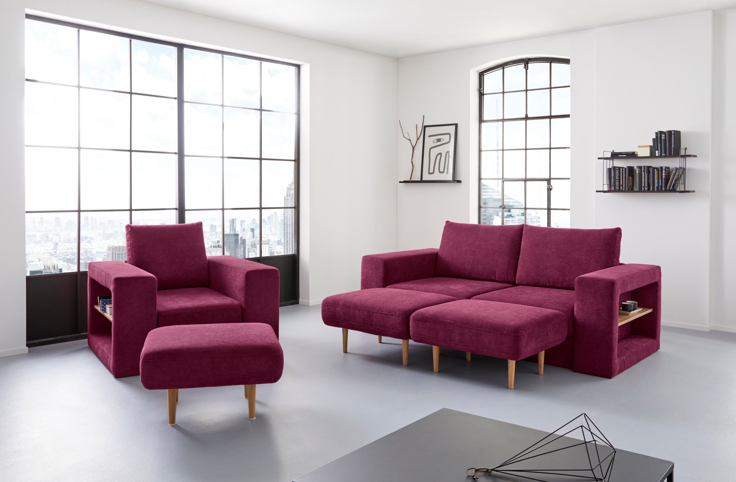 LOOKS by Wolfgang Joop 3-Sitzer »Looksvb«, Verwandlungssofa: aus Sofa wird Sofa mit 2 Hockern, mit Regalfunktion