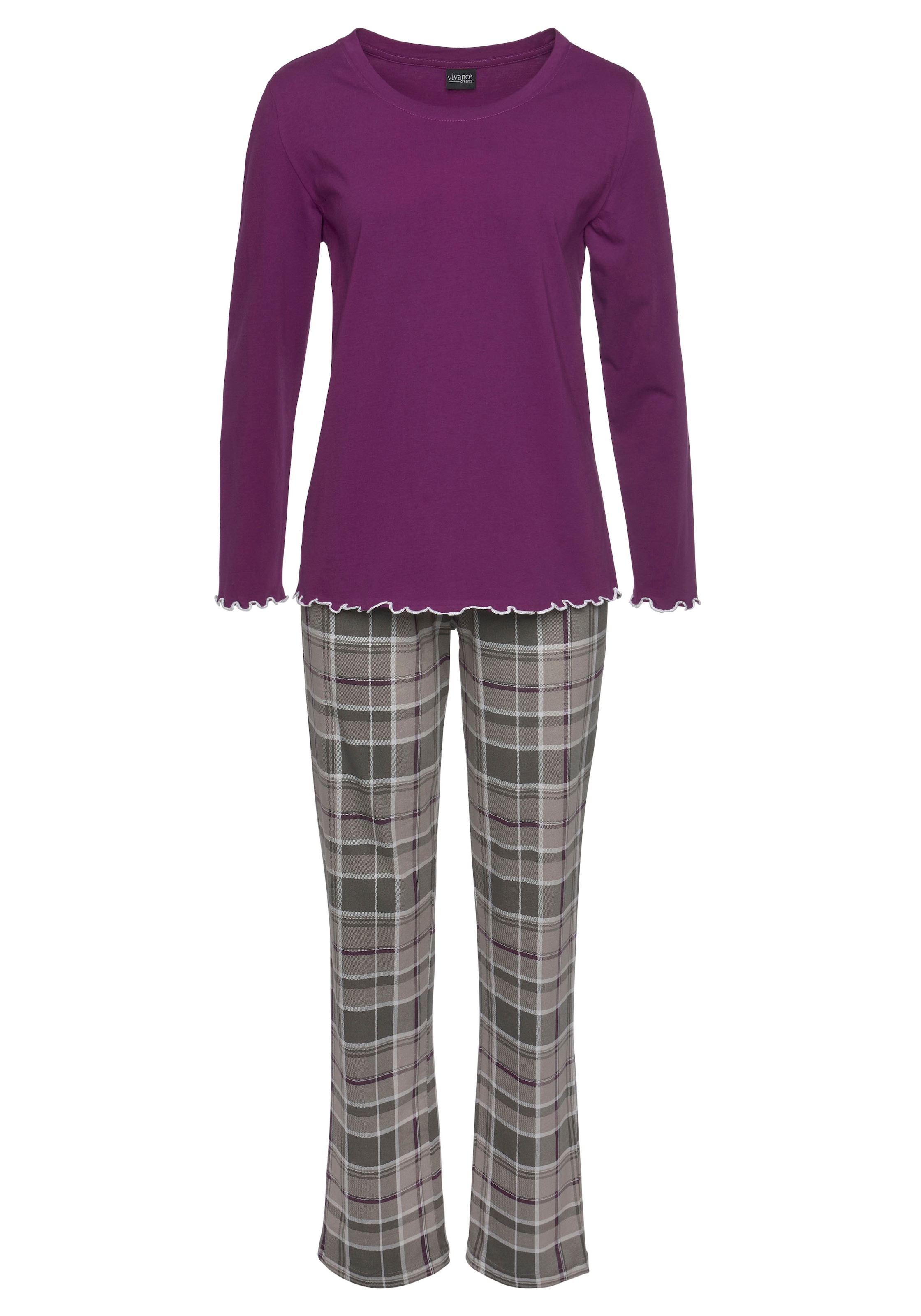LASCANA Pyjama, (2 tlg.), mit Flanellhose im Karomuster