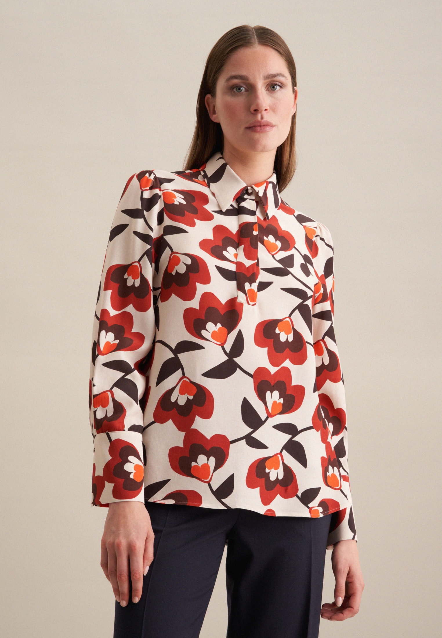 seidensticker Hemdbluse »Schwarze Rose« 1/1 Kragen Druck
