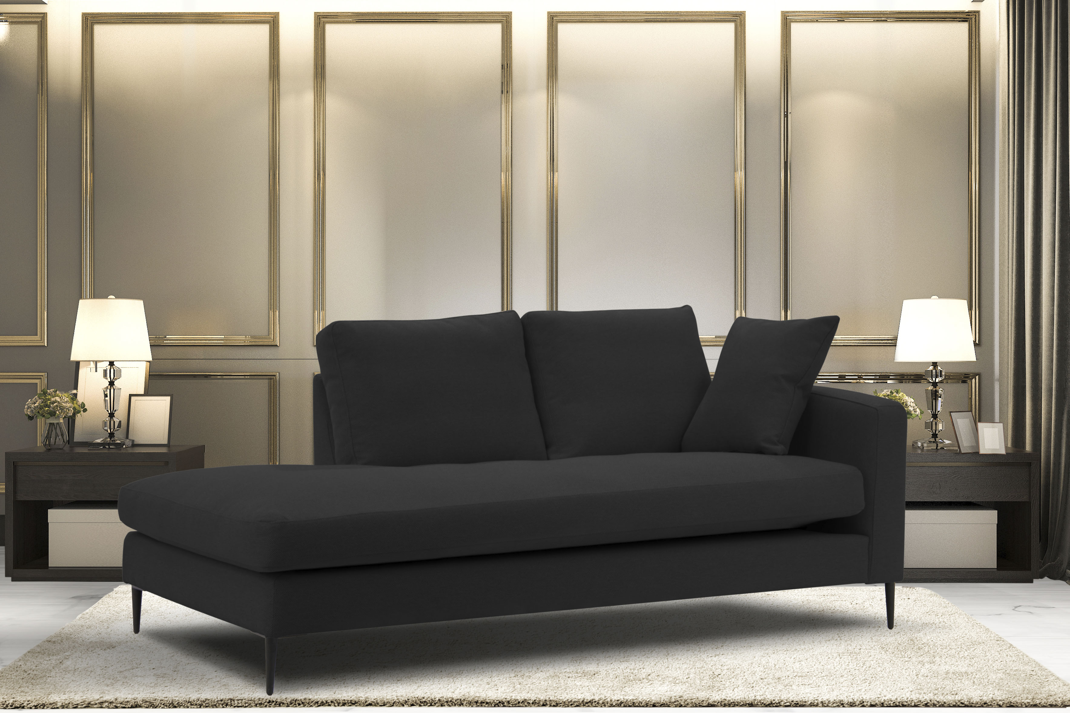 Home affaire Recamiere "Cozy Chaiselongue, Masse B/T/H: 195/97/80 cm" mit losen Kissen und Metallbeinen, Armlehne links oder rechts wählbar