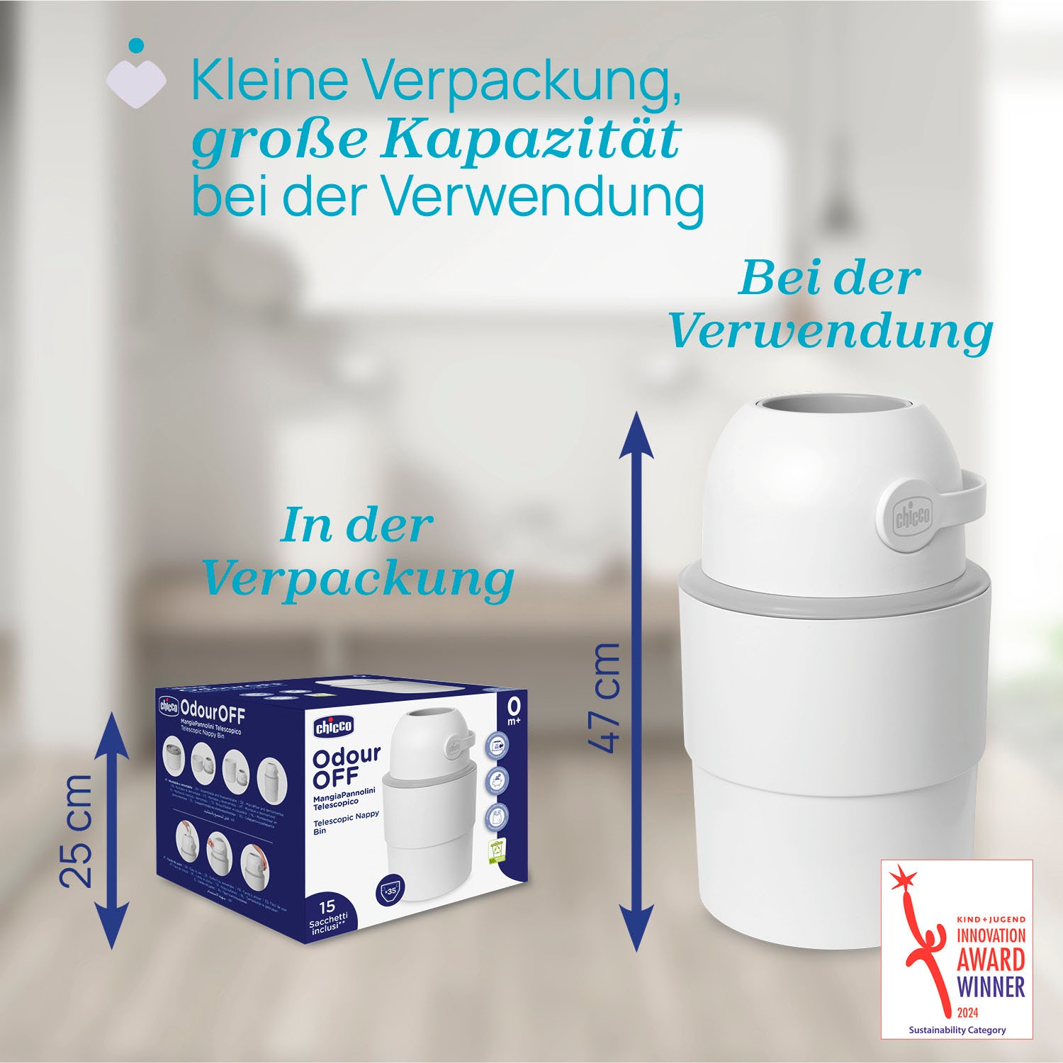 Chicco Windeleimer »Odour Off«, inkl. 1 Pack Müllbeutel Odouzr off; teilweise aus recyceltem Material